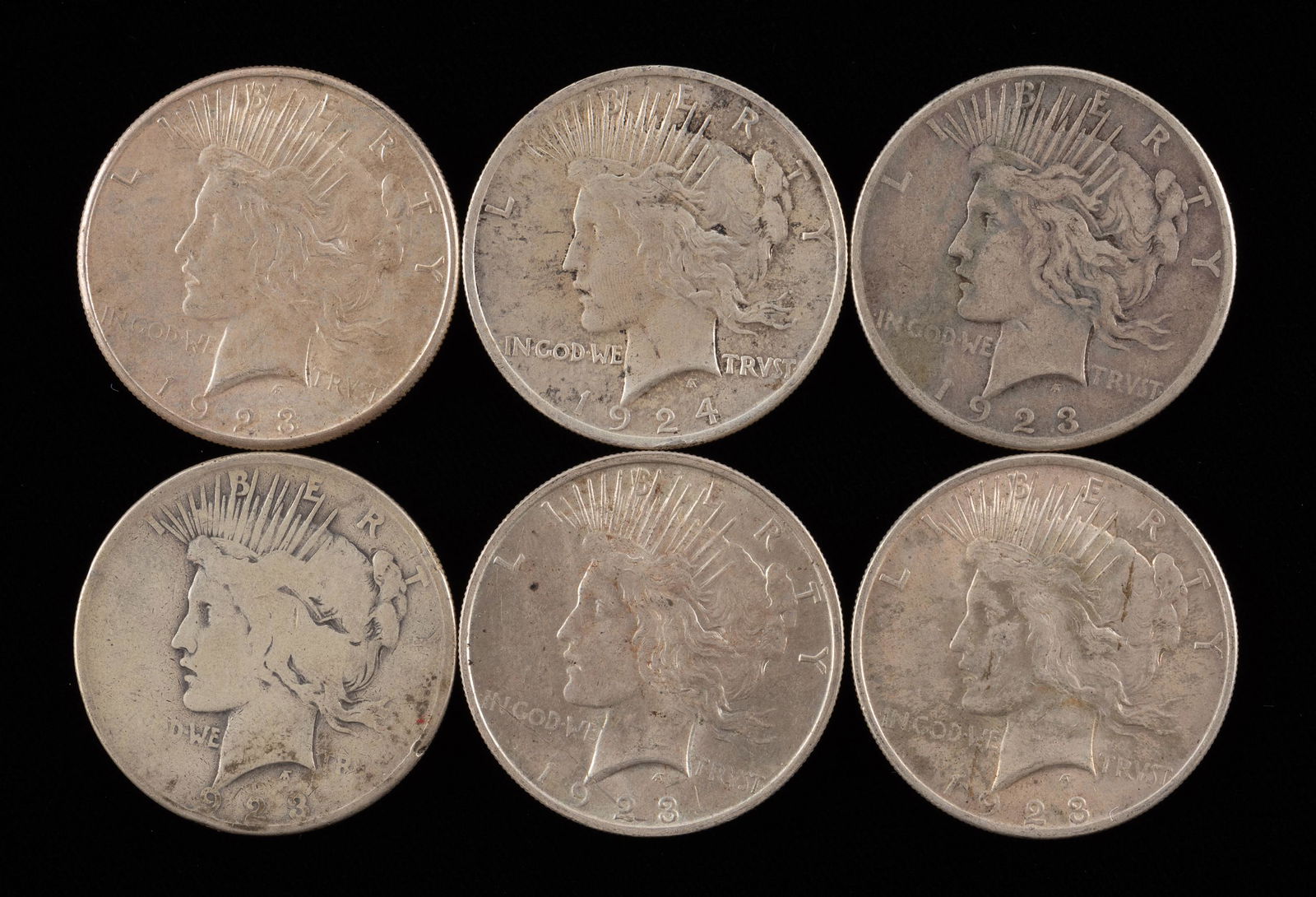 6 Peace Silver Dollars (1 of 2)