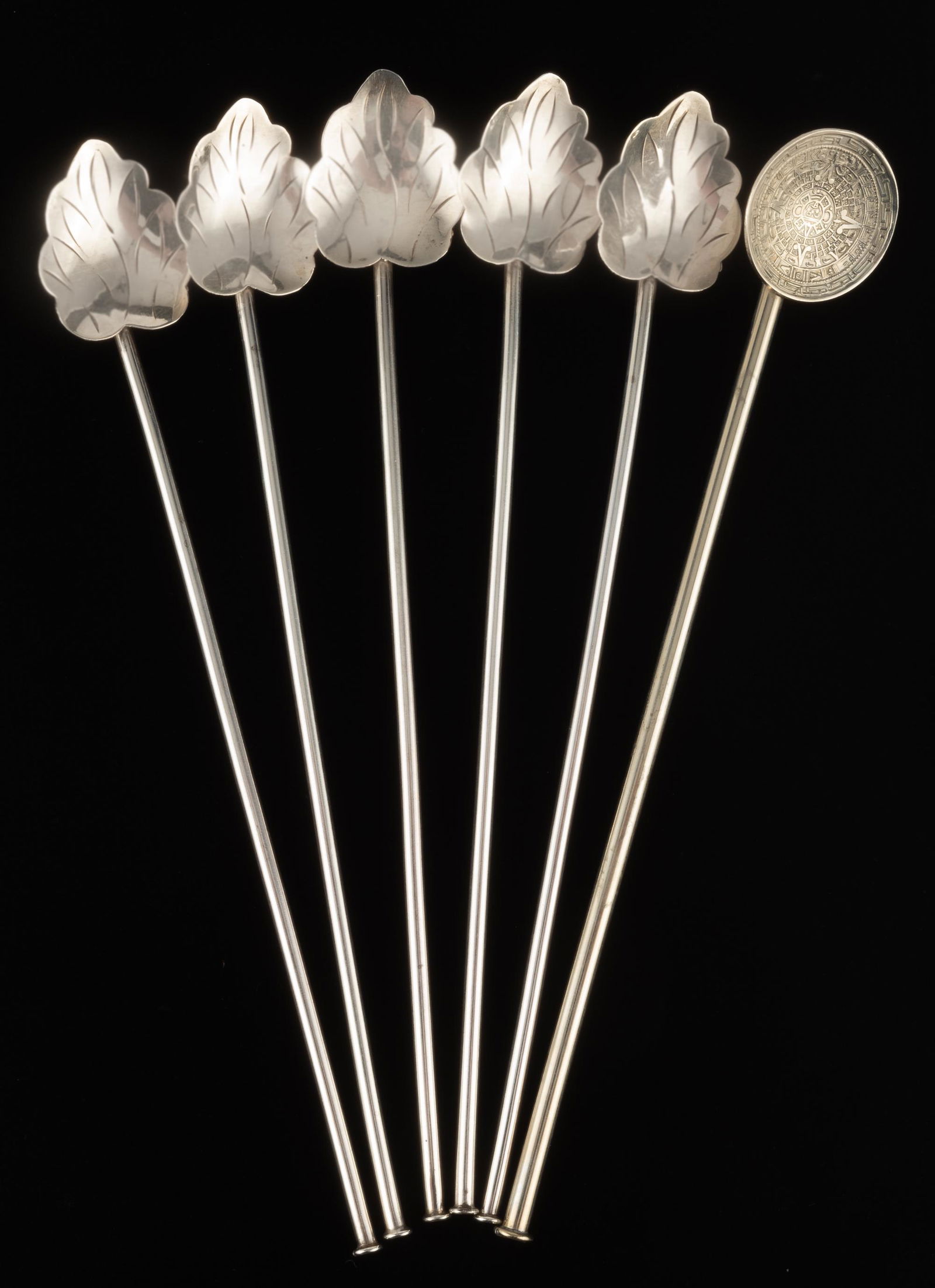 6 Mexican Silver 1940's Ice Tea Straw Spoons (1 of 7)