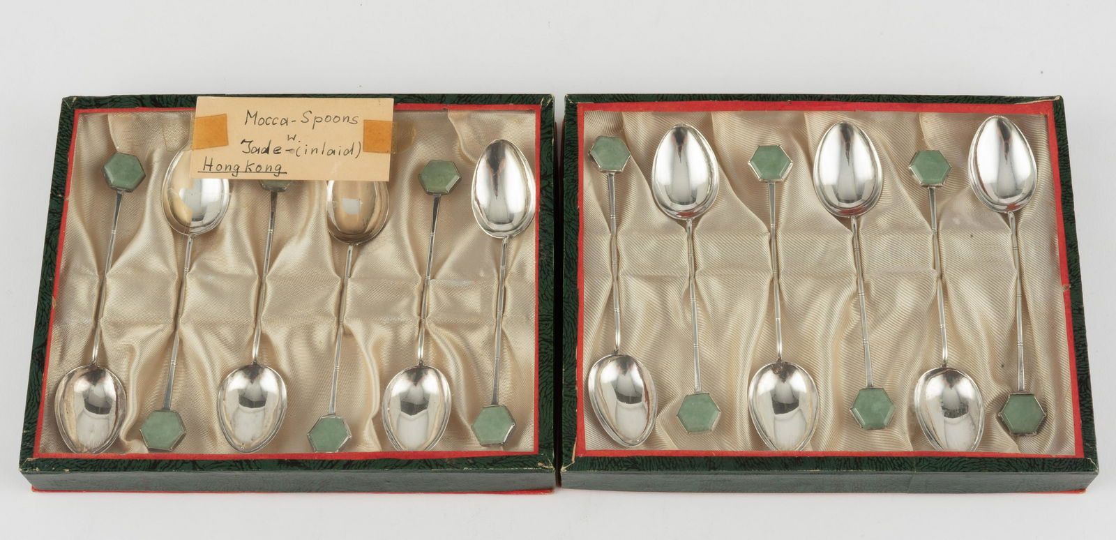 12 Sterling & Jade Chinese Export Mocca Spoons (1 of 3)