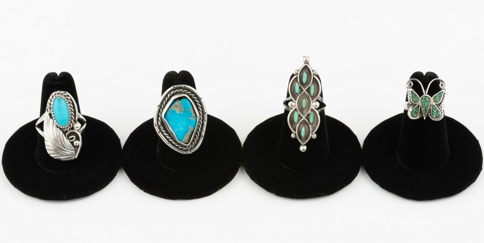 4 Native American Silver & Turquoise Rings (1 of 10)