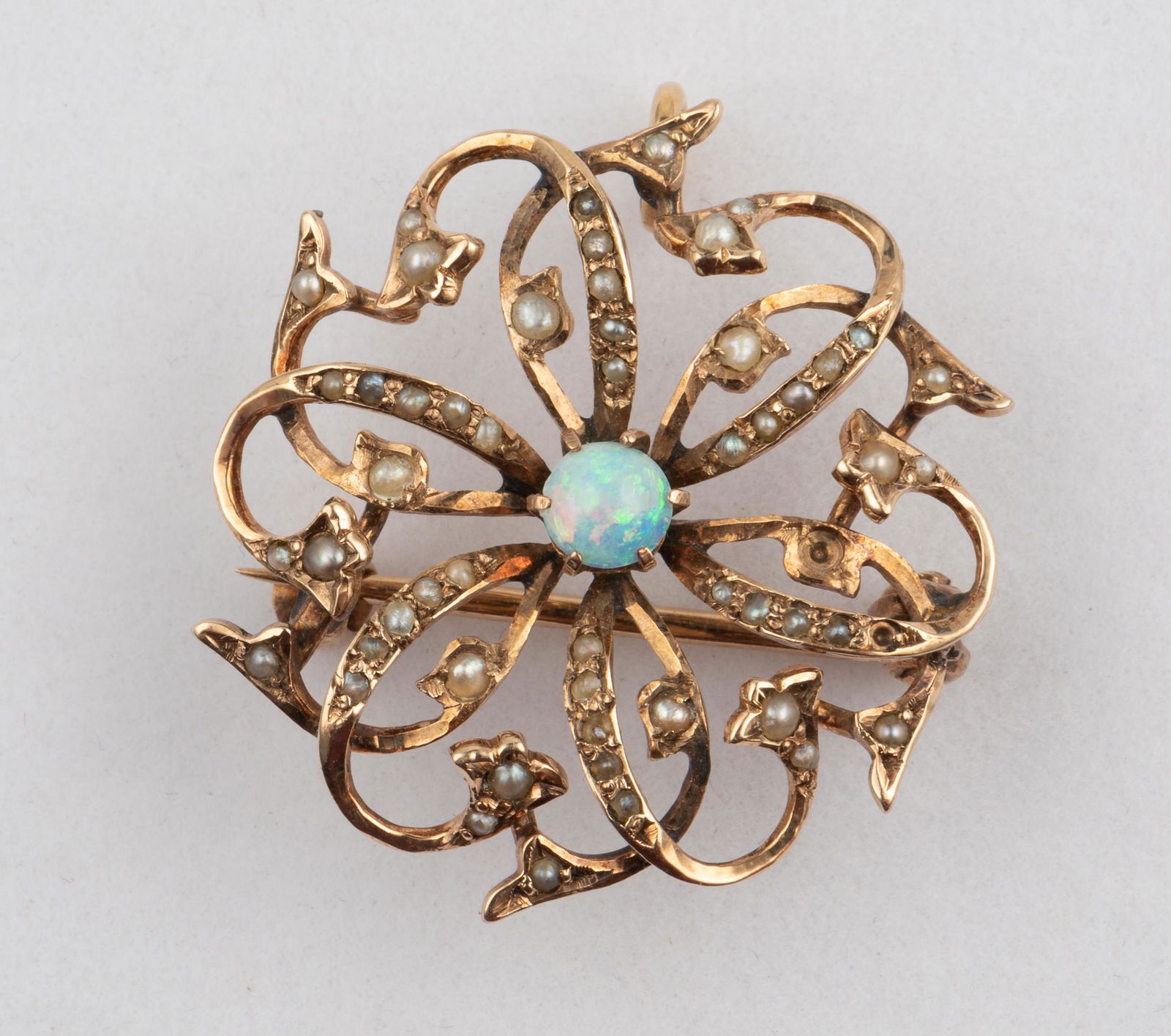 Antique Gold, Opal & Seed Pearl Pendant Brooch (1 of 2)