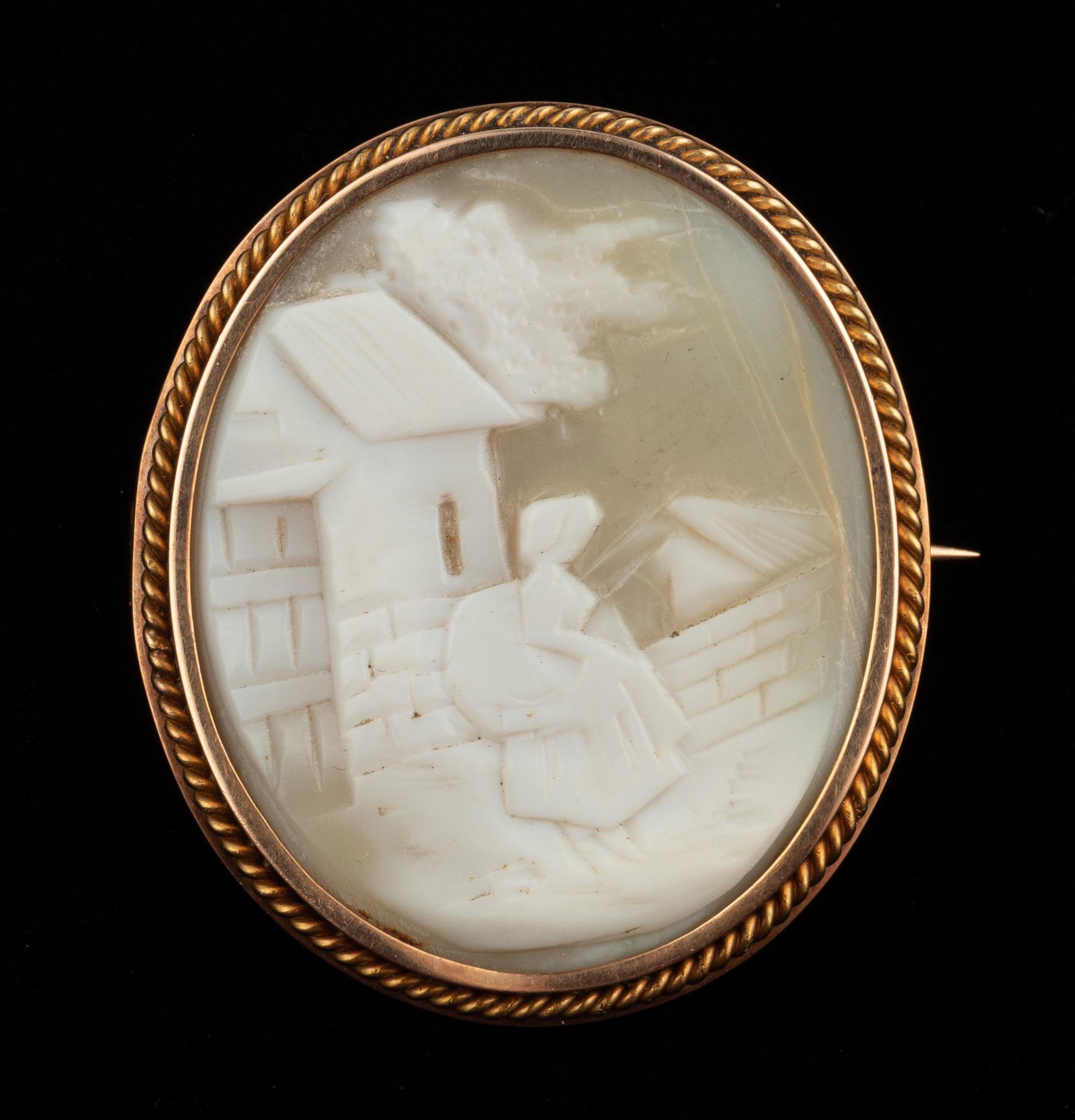 Antique Scenic Shell Cameo in Gold Frame (1 of 2)