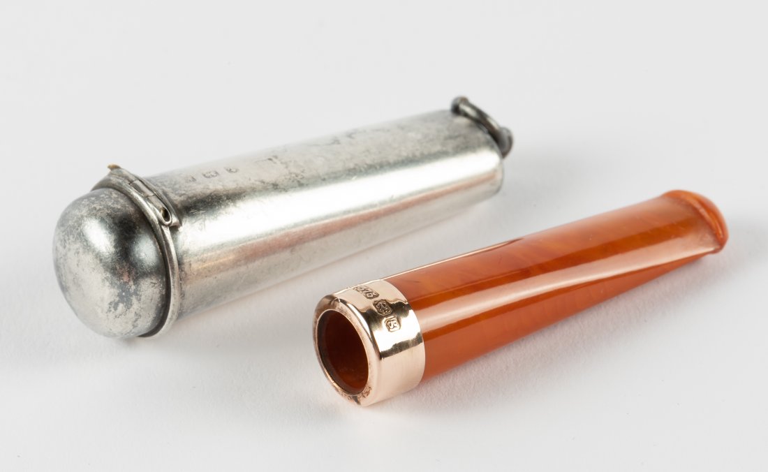 Antique Amber Cigarette Holder & Sterling Case (1 of 5)