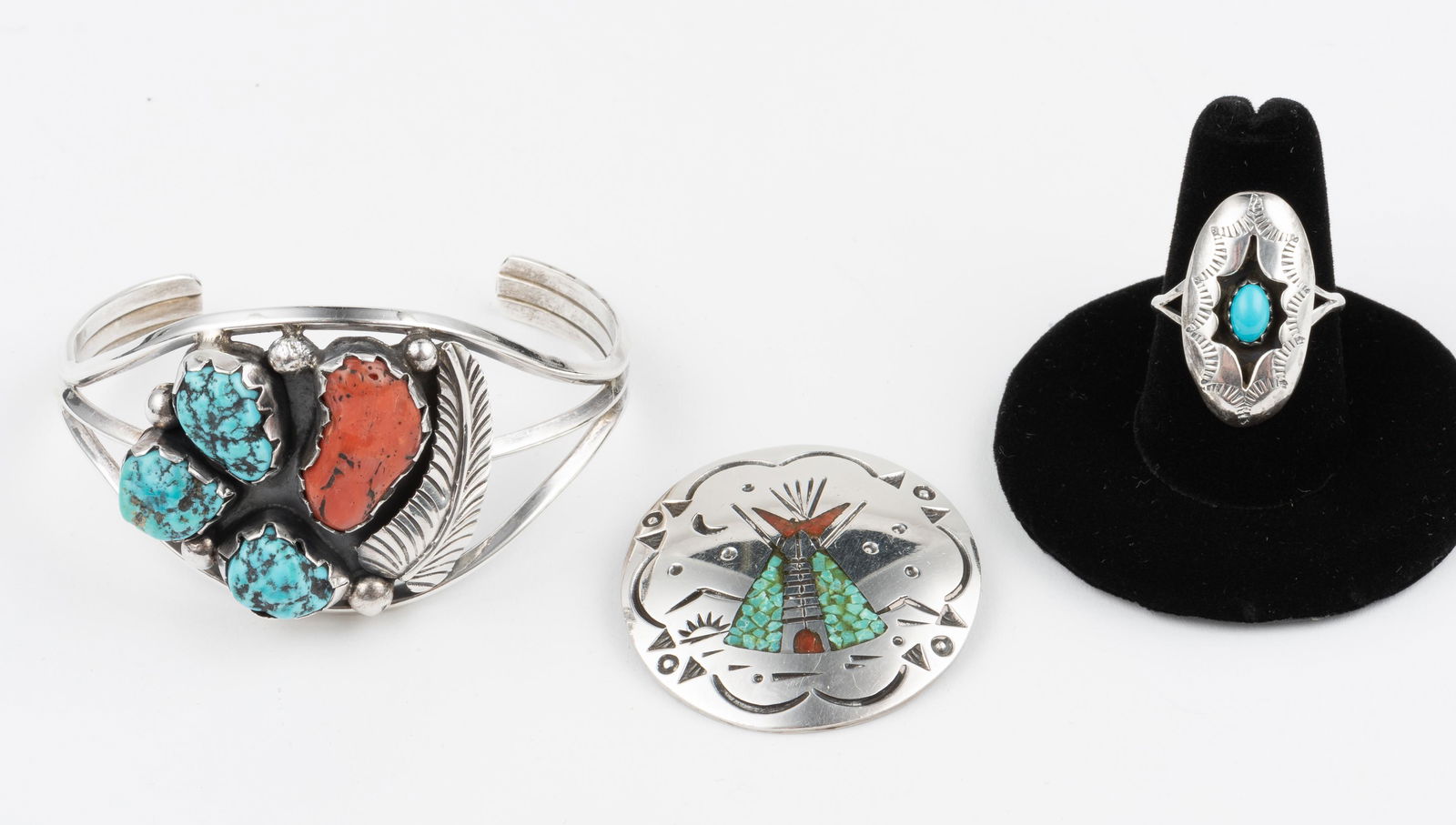 Native American Silver Brooch, Ring & Cuff (1 of 8)