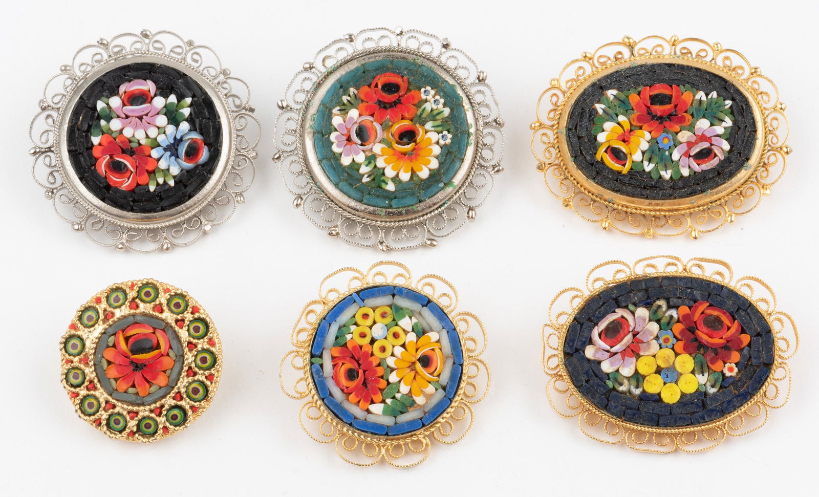 6 Micro Mosaic Brooches (1 of 2)