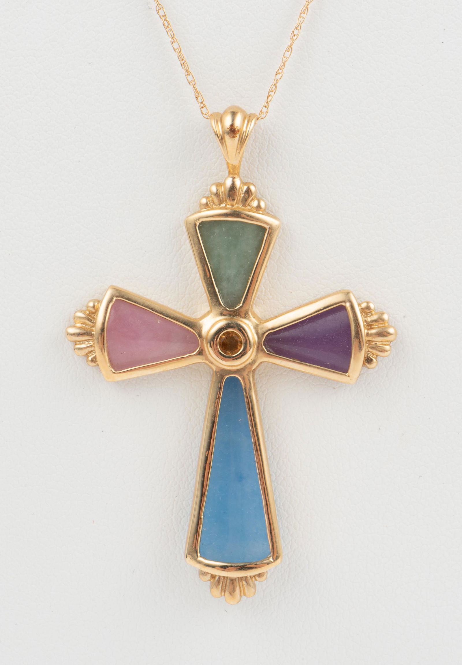 14K and Jade Cross Pendant Necklace (1 of 4)
