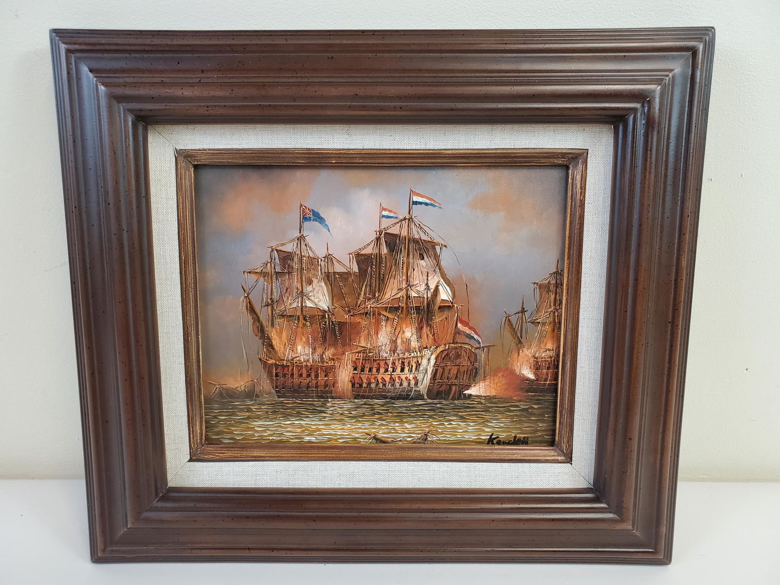 Kendell Tall Ship Painting: Overall with frame 15 1/4" wide X 13 1/4" high. IMPORTANT: Before bidding, please read the terms and conditions. When you registered for the auction you agreed to these terms and will be required to c