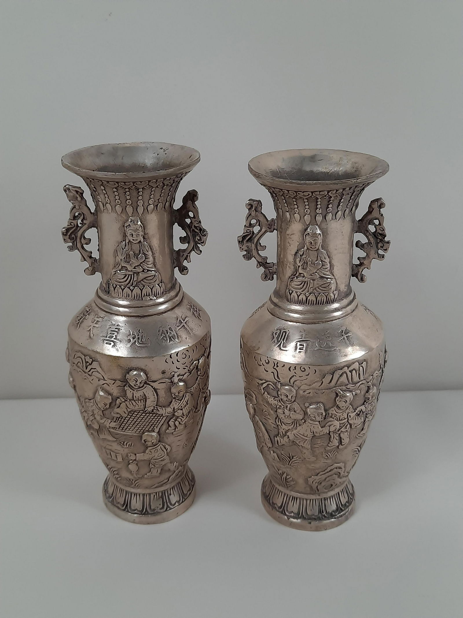Pr Tibetan Silver Cabinet Vases (1 of 4)