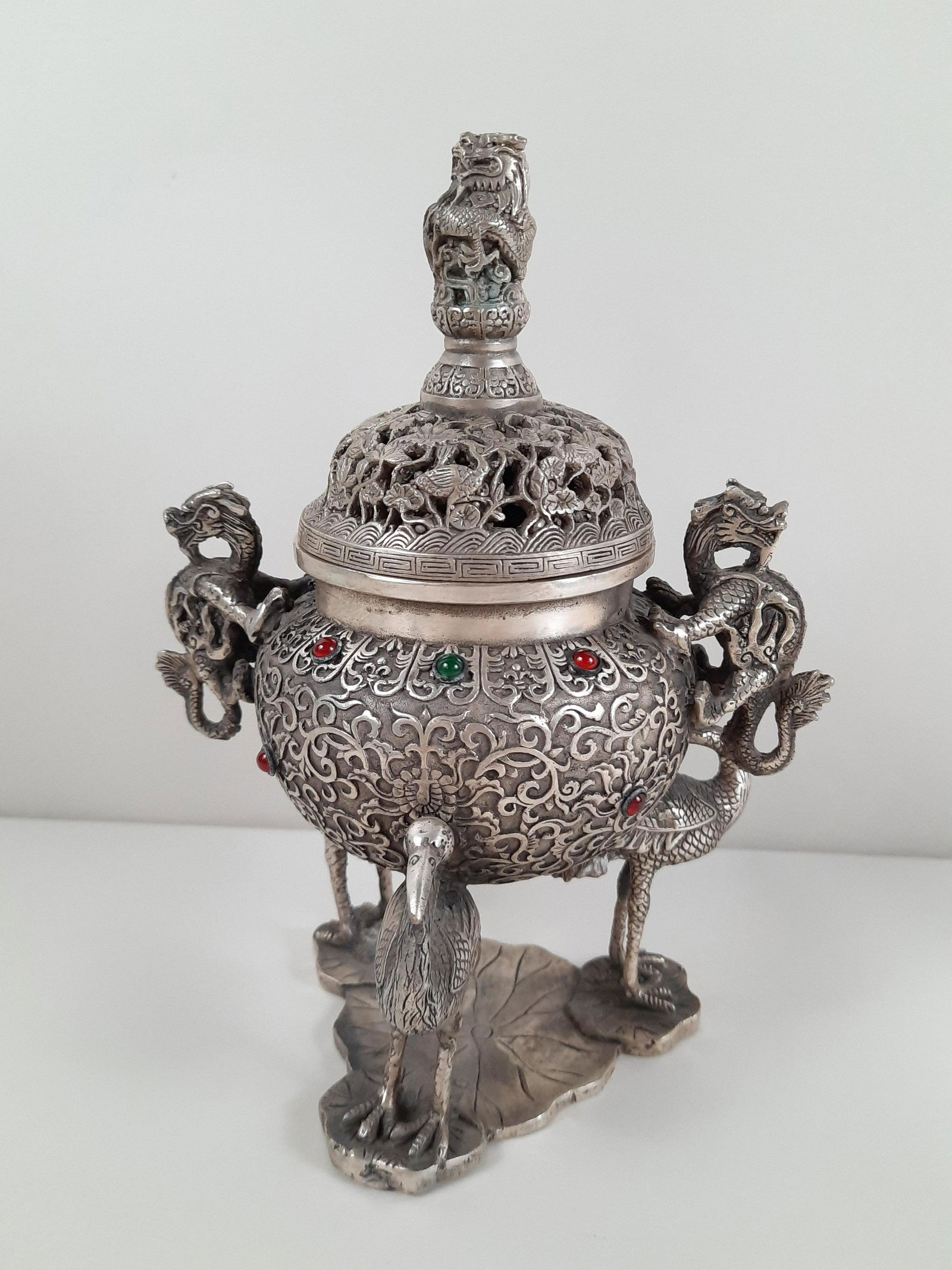 Jeweled Tibetan Silver Censor with Animals (1 of 7)
