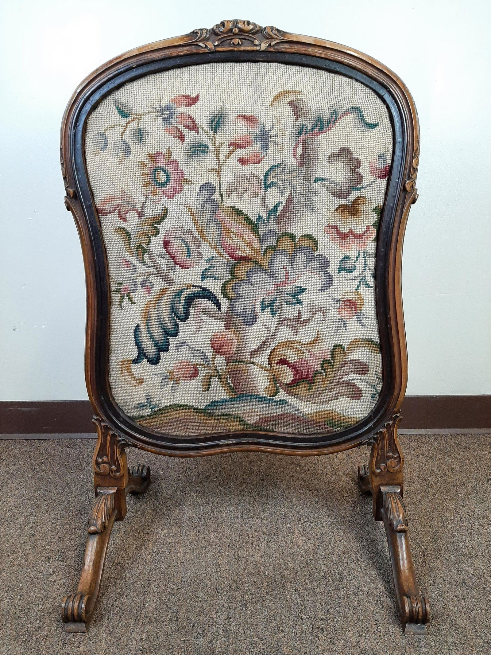 19th c. Needlepoint Fire Screen (1 of 3)