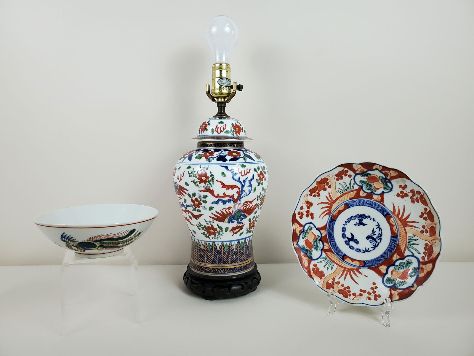 3 Pcs Asian Ceramics Incl Table Lamp (1 of 7)