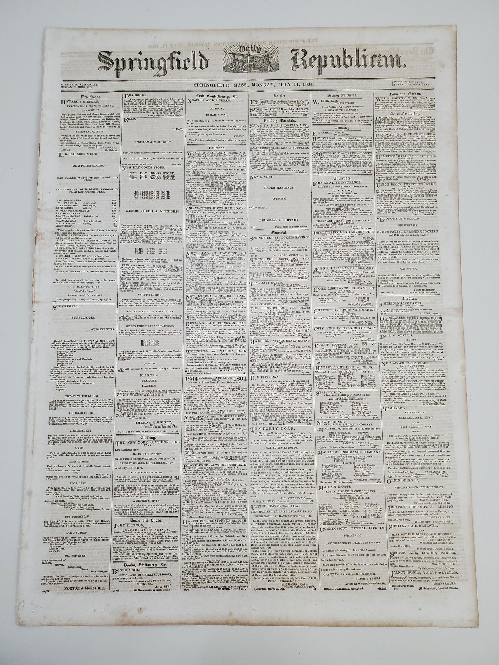 1864 Springfield Republican Newspaper (1 of 4)