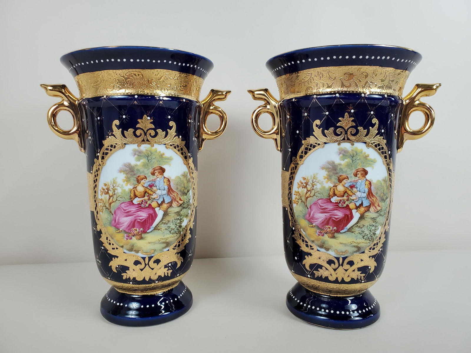 Pair Of Signed Limoges Cobalt Vases (1 of 3)