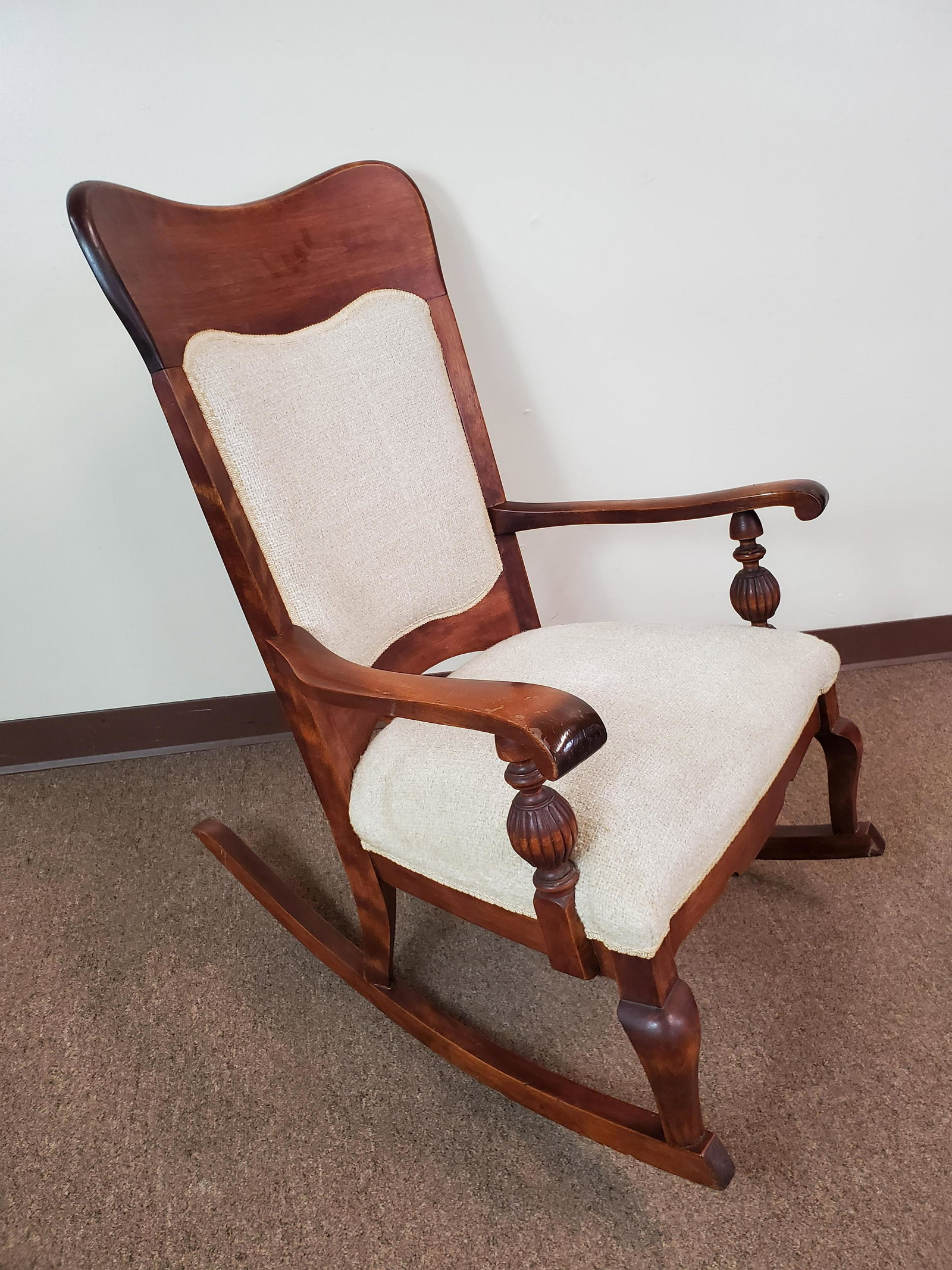 Oak Rocking Chair: 27" wide X 34" deep X 38 1/2" high. IMPORTANT: Before bidding, please read the terms and conditions. When you registered for the auction you agreed to these terms and will be required to comply with t