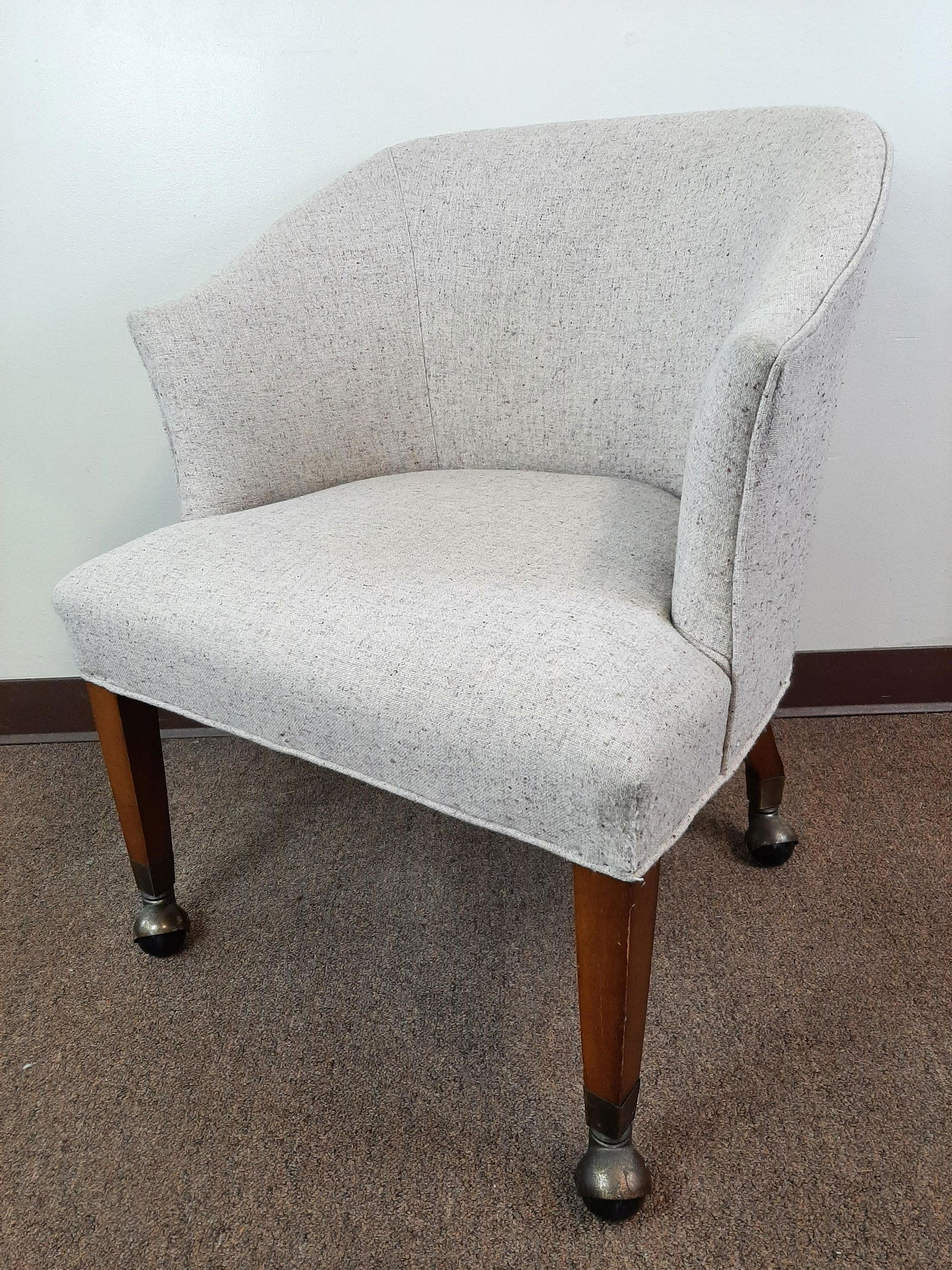 Rolling Barrel Chair: 23½" wide X 25" deep X 30½" high. IMPORTANT: Before bidding, please read the terms and conditions. When you registered for the auction you agreed to these terms and will be required to comply with t