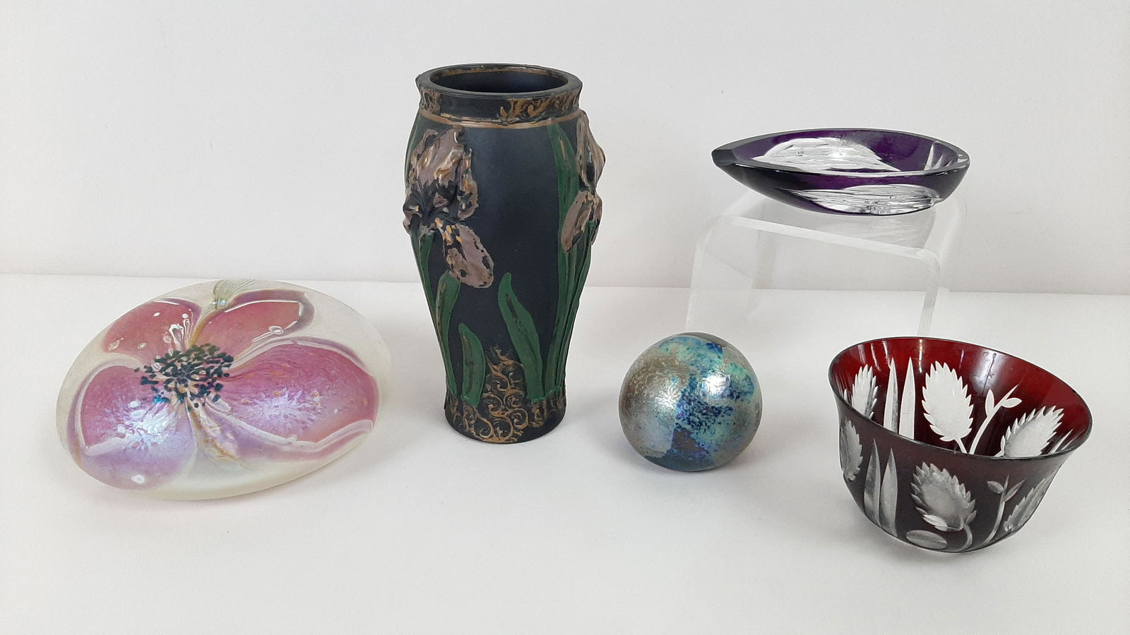 6 Pcs Glassware incl Black Amethyst Iris Vase (1 of 8)