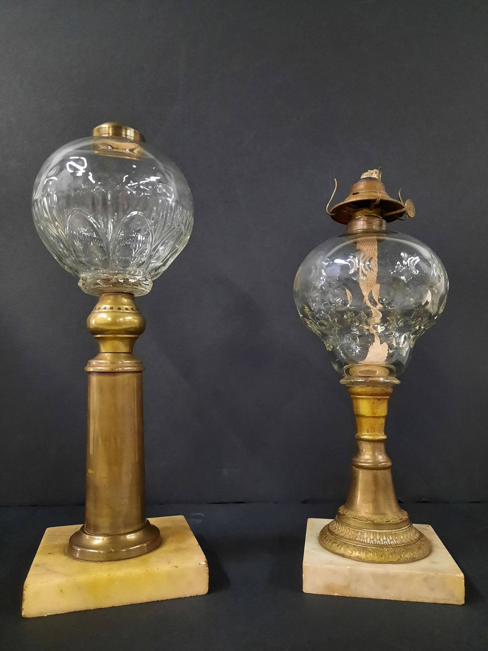 2 19th c. Oil Lamps with Marble Bases (1 of 3)