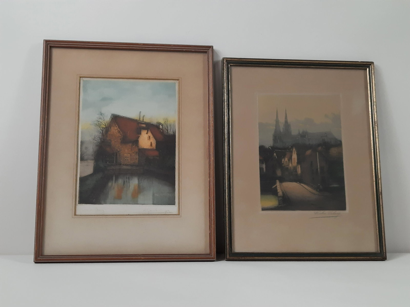2 Signed French Continental Mezzotints: Overall with frames 10-1/2" to 14-1/4" high x 11" to 13-1/2" wide. IMPORTANT: Before bidding, please read the terms and conditions. When you registered for the auction you agreed to these terms and wi