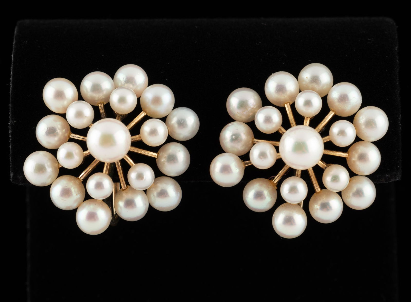 Pair 14k Mikimoto Pearl Cluster Earrings (1 of 4)
