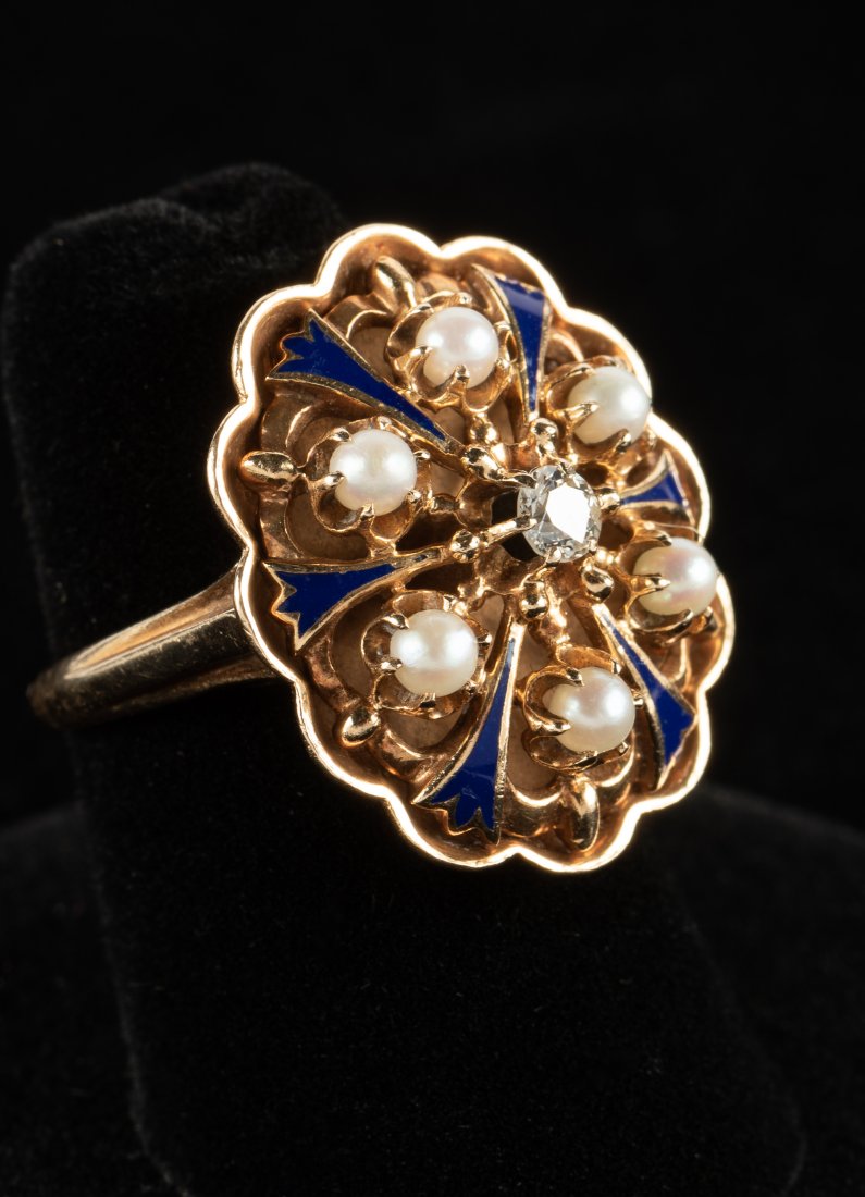 14k Diamond, Pearl & Enamel Ring (1 of 6)
