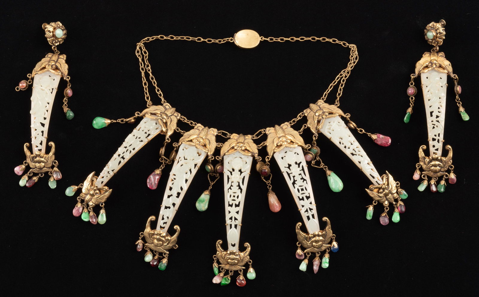 7 Jadeite Fingernail Guards Mounted as Jewelry (1 of 7)