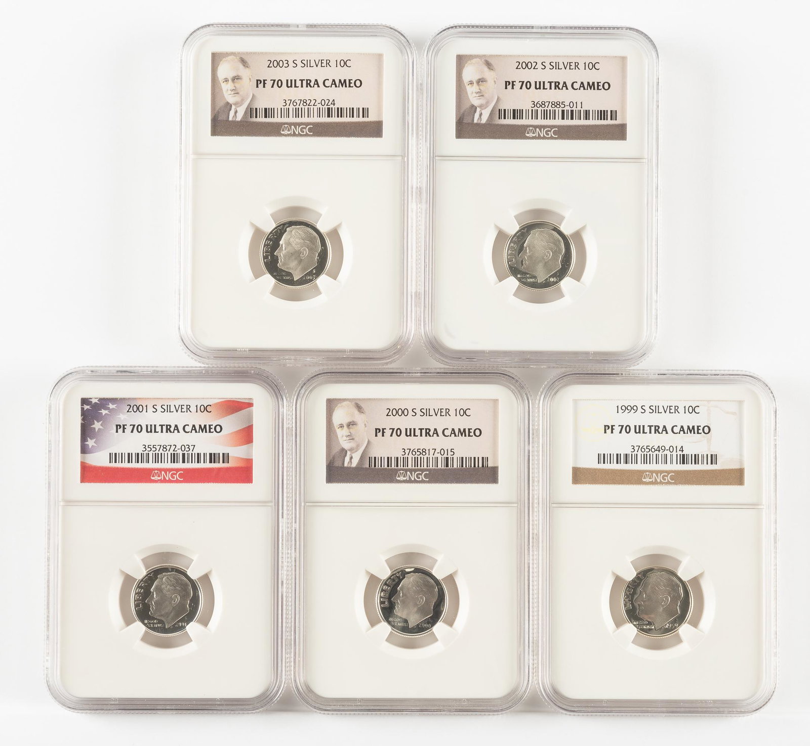 5 Silver Roosevelt Dimes NGC PF70 UC (1 of 2)