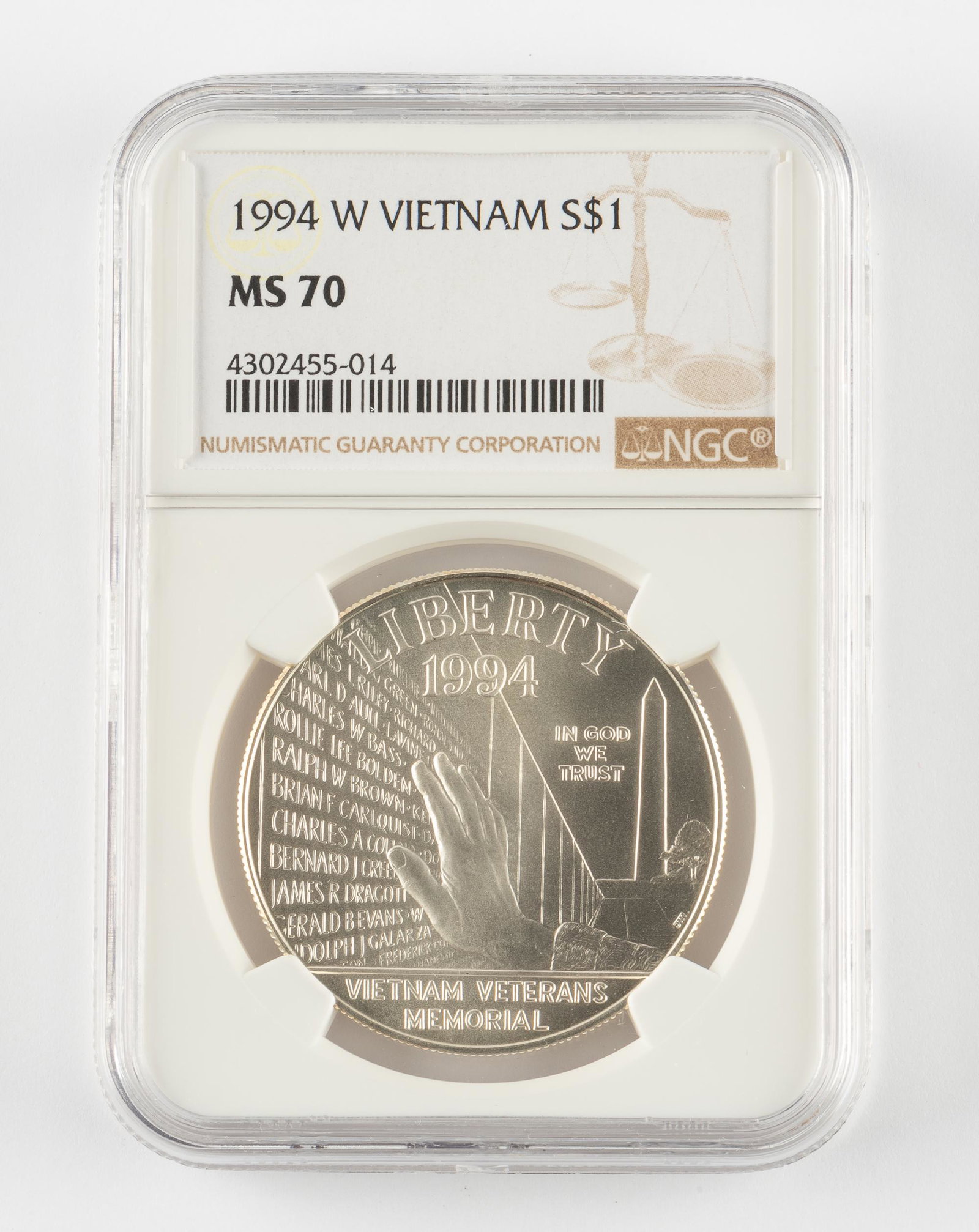 1994-W Silver Vietnam War Memorial Dollar NGC MS70 (1 of 2)