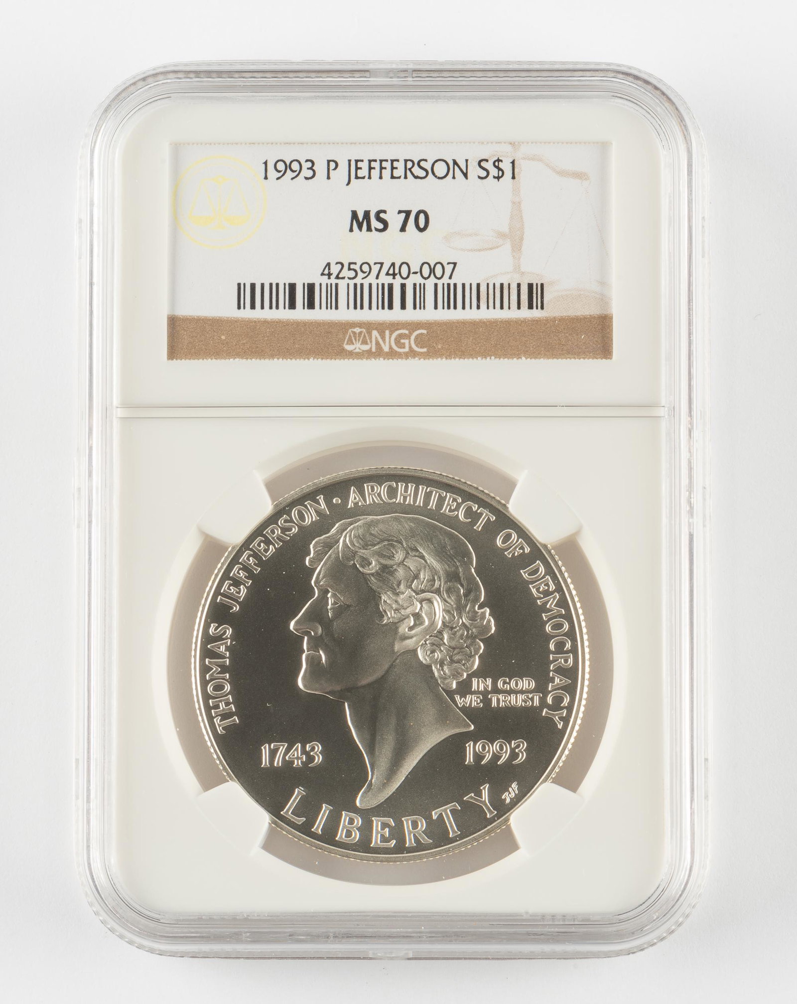 1993-P Silver Jefferson Dollar NGC MS70 (1 of 2)
