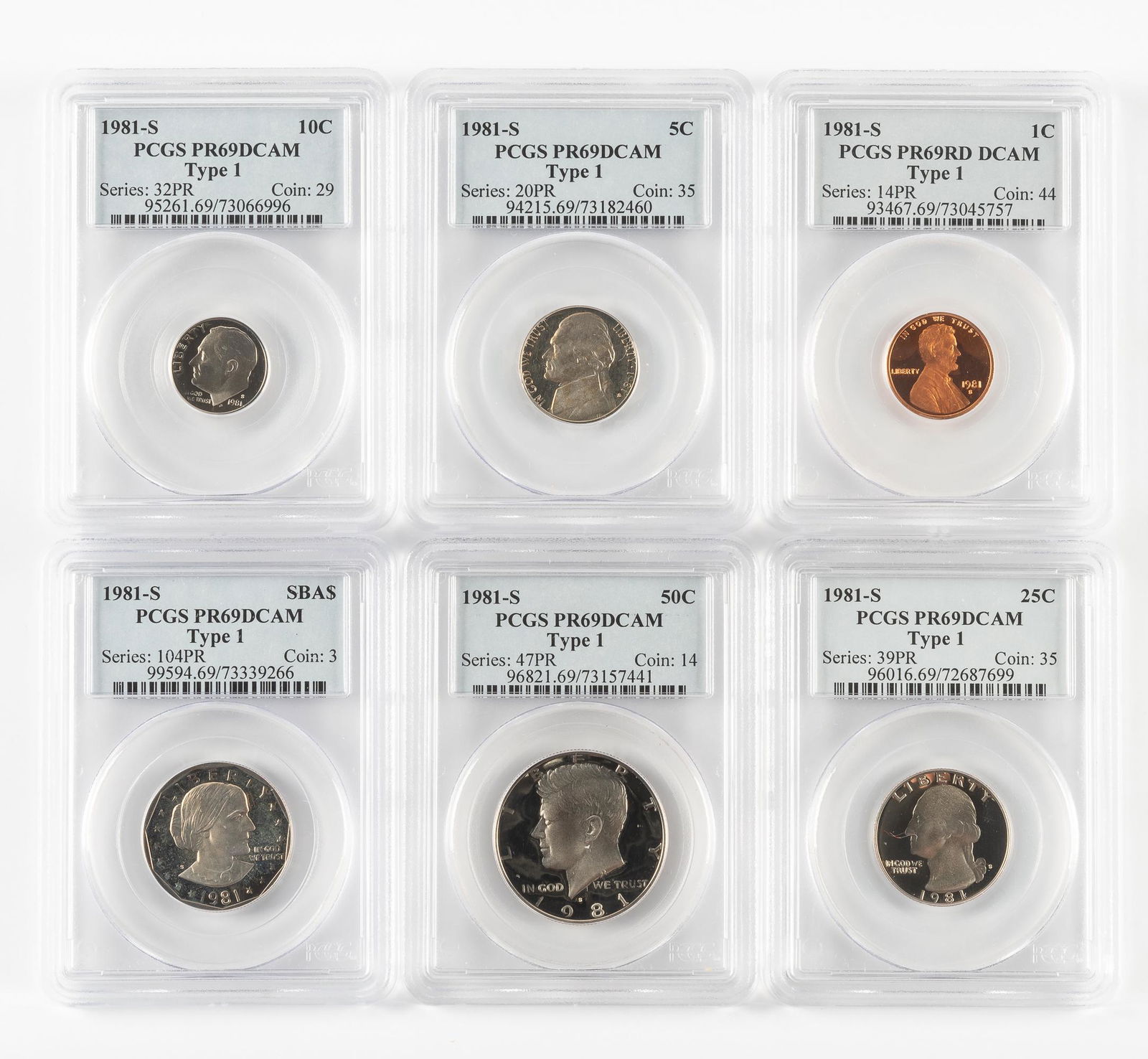 6 1981-S Type 1 Coins PCGS PR69RD DCAM (1 of 2)