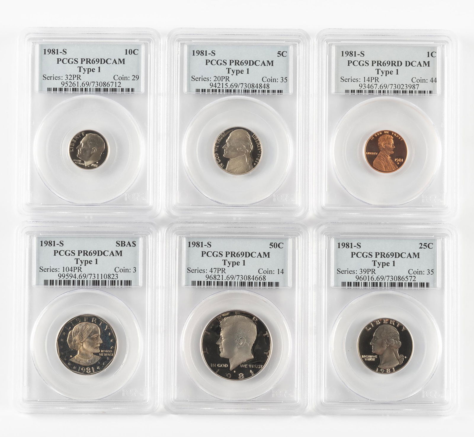 6 1981-S Type 1 Coins PCGS PR69RD DCAM (1 of 2)