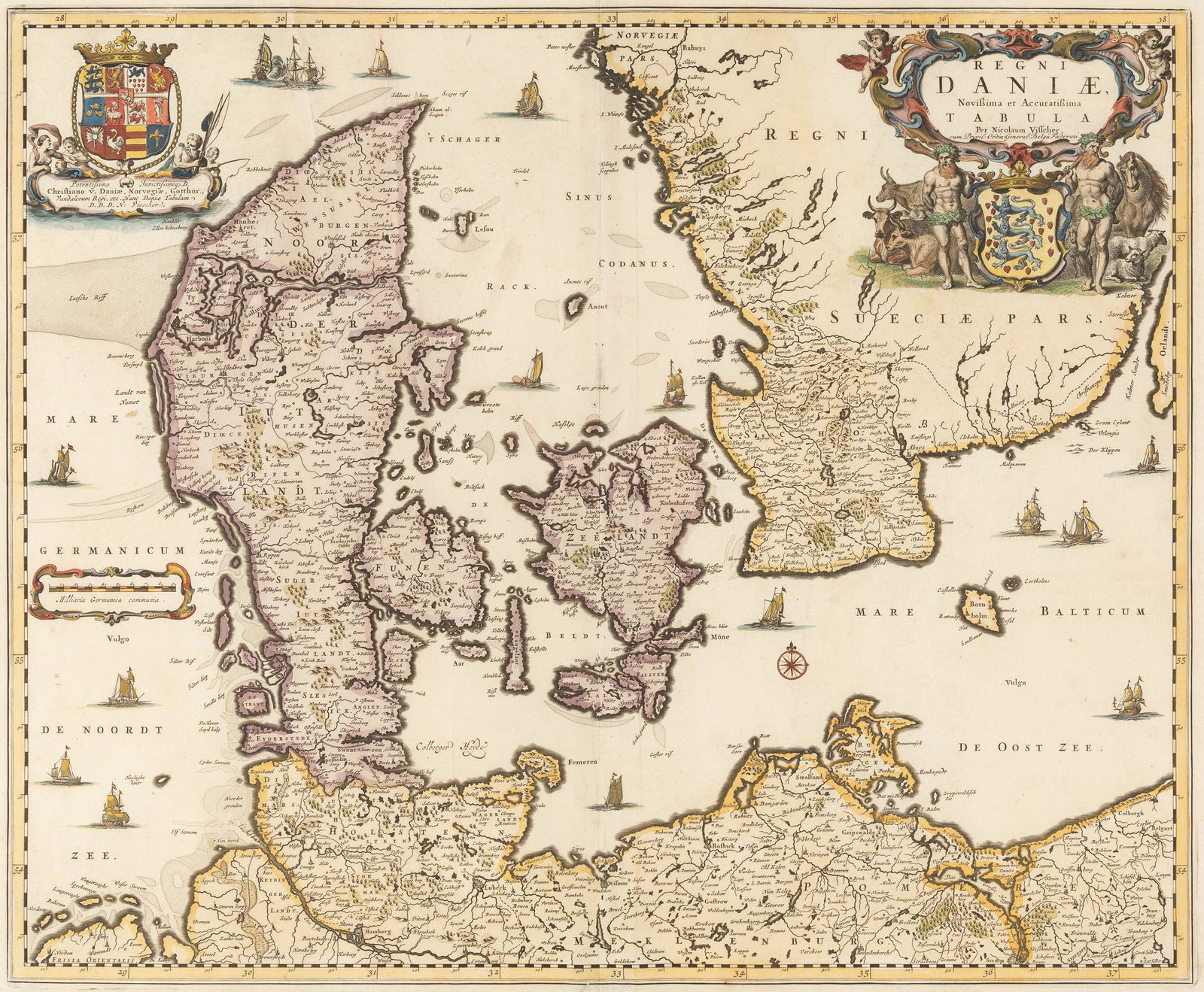 Visscher 1696 Map of Denmark (Danie) (1 of 3)