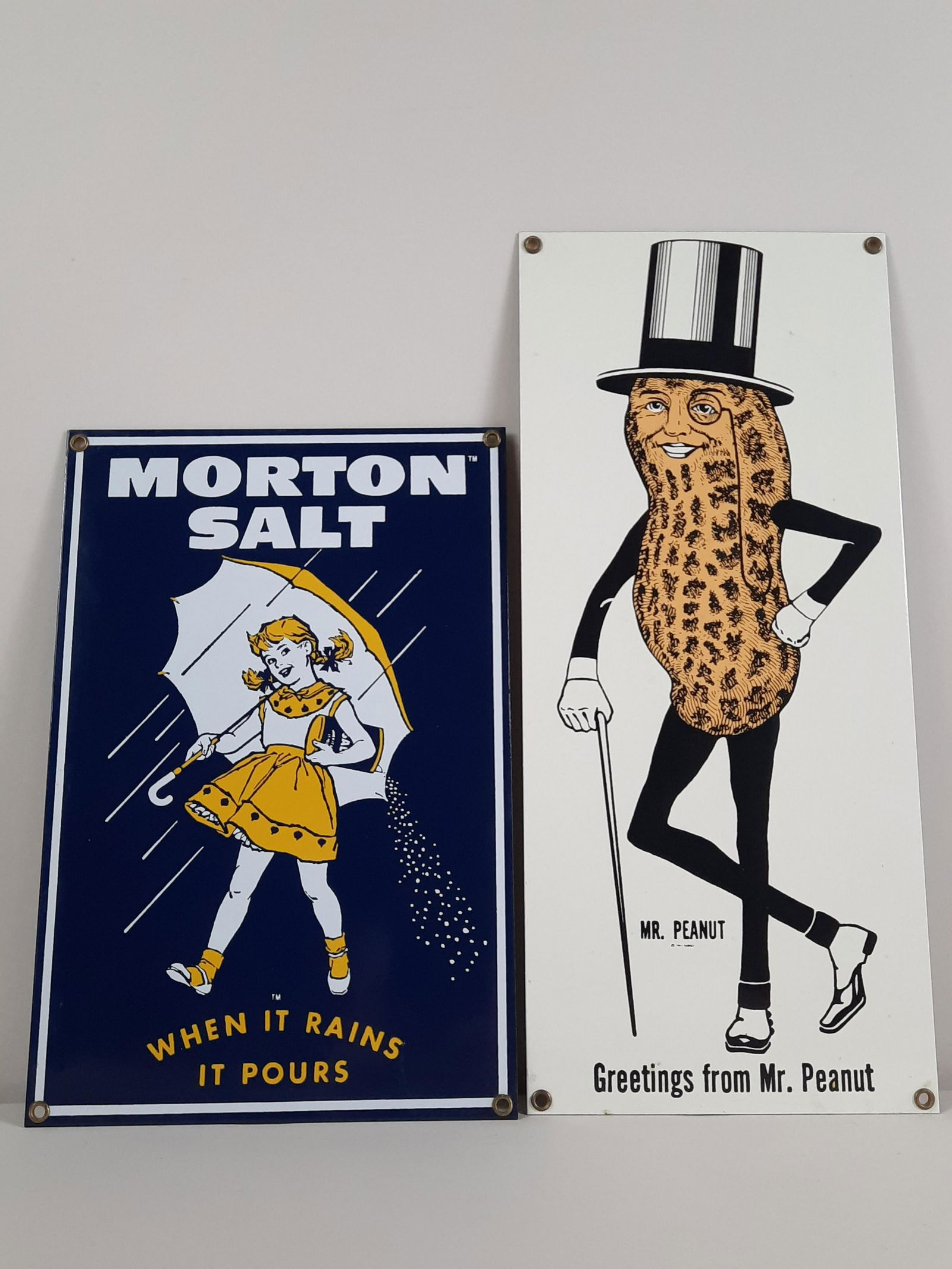 2 Porcelain Signs incl. Morton Salt and Mr. Peanut (1 of 6)