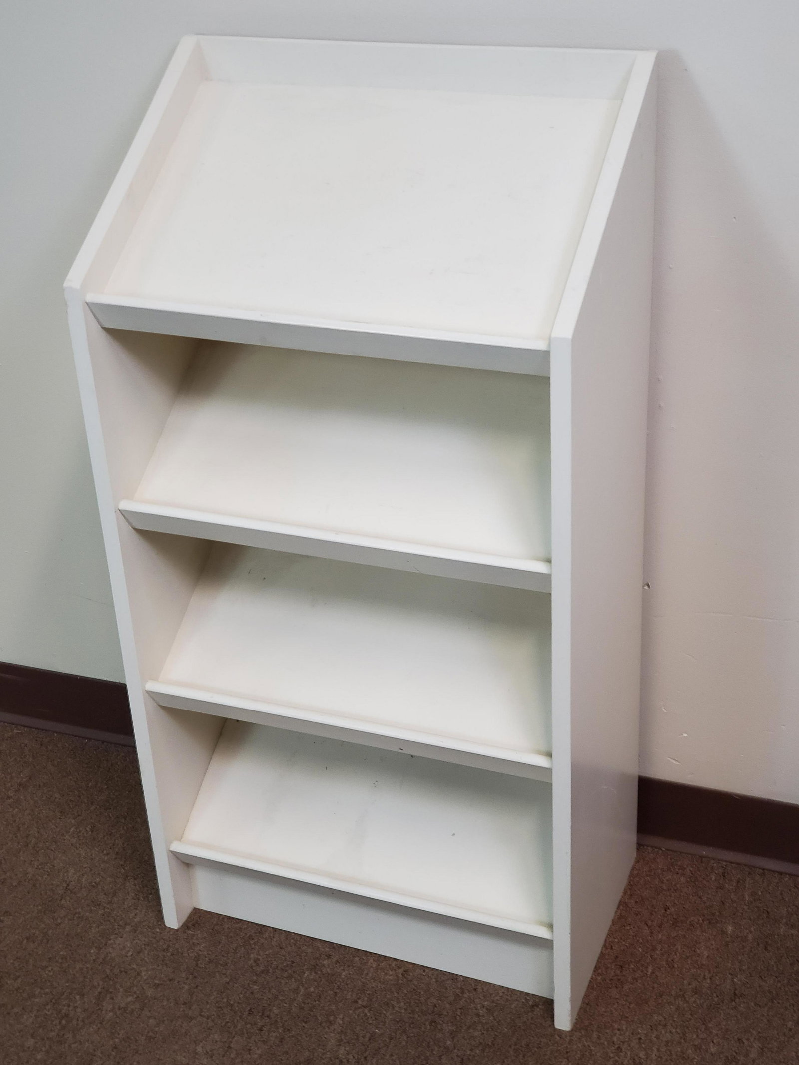 Shoe Storage Shelf: 20" wide X 12" deep X 39" high. Some paint loss and discoloring. IMPORTANT: Before bidding, please read the terms and conditions. When you registered for the auction you agreed to these terms and will