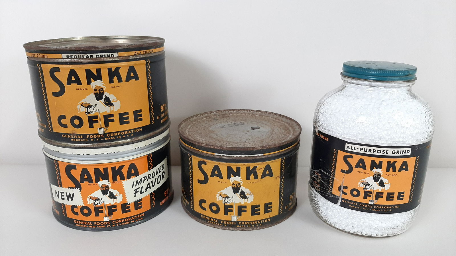 4 Vintage Sanka Coffee Cans and Jar (1 of 7)
