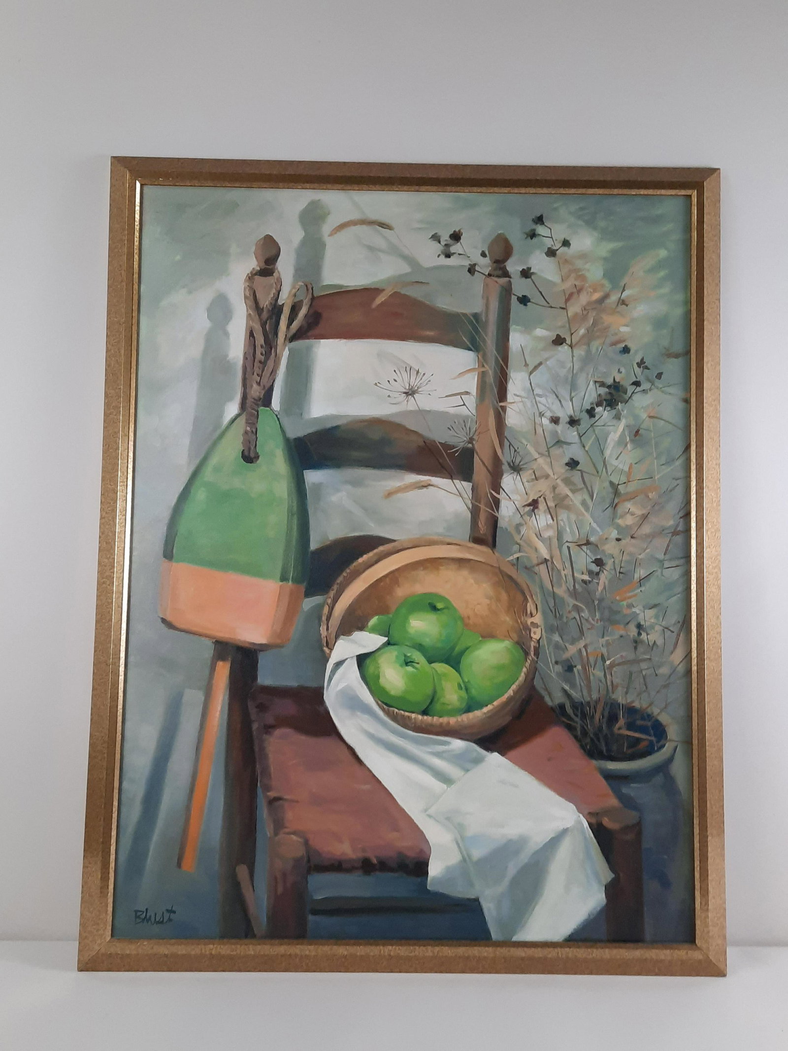 Earl Blust Still Life Painting: Overall with frame 43" high x 33-1/2" wide. IMPORTANT: Before bidding, please read the terms and conditions. When you registered for the auction you agreed to these terms and will be required to compl