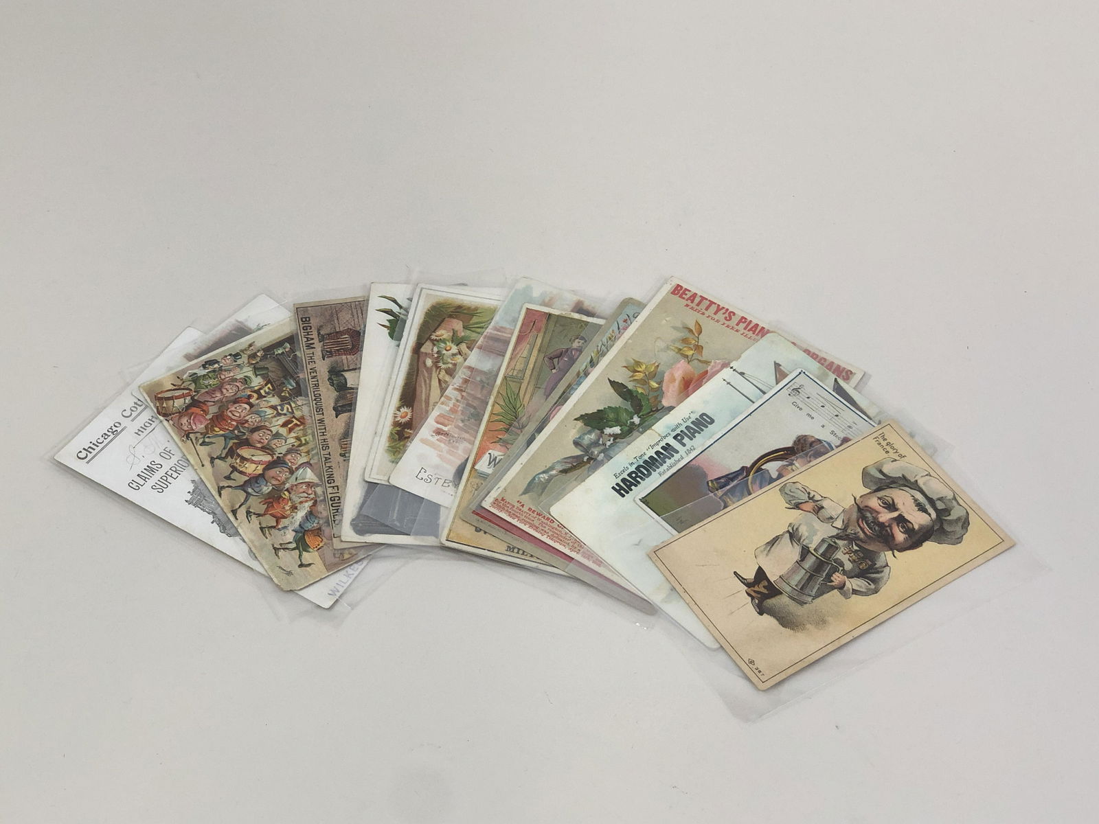 13 Musical Trade Cards: Includes Beatty's Pianos & Organs, Hardman Piano, Waterloo Organs, ETC. IMPORTANT: Before bidding, please read the terms and conditions. When you registered for the auction you agreed to these terms a