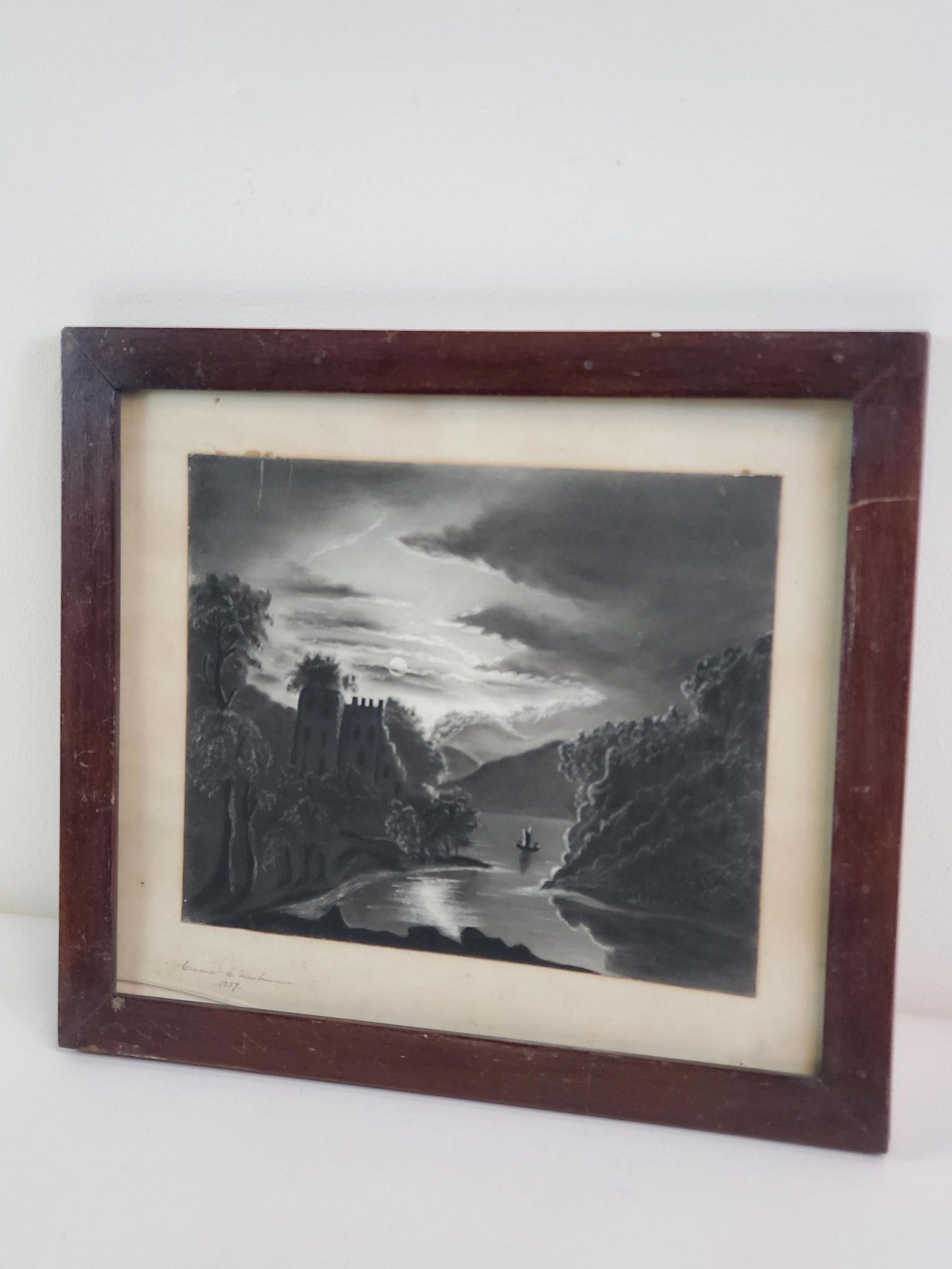 19th Century Signed Sandpaper Painting (1 of 3)