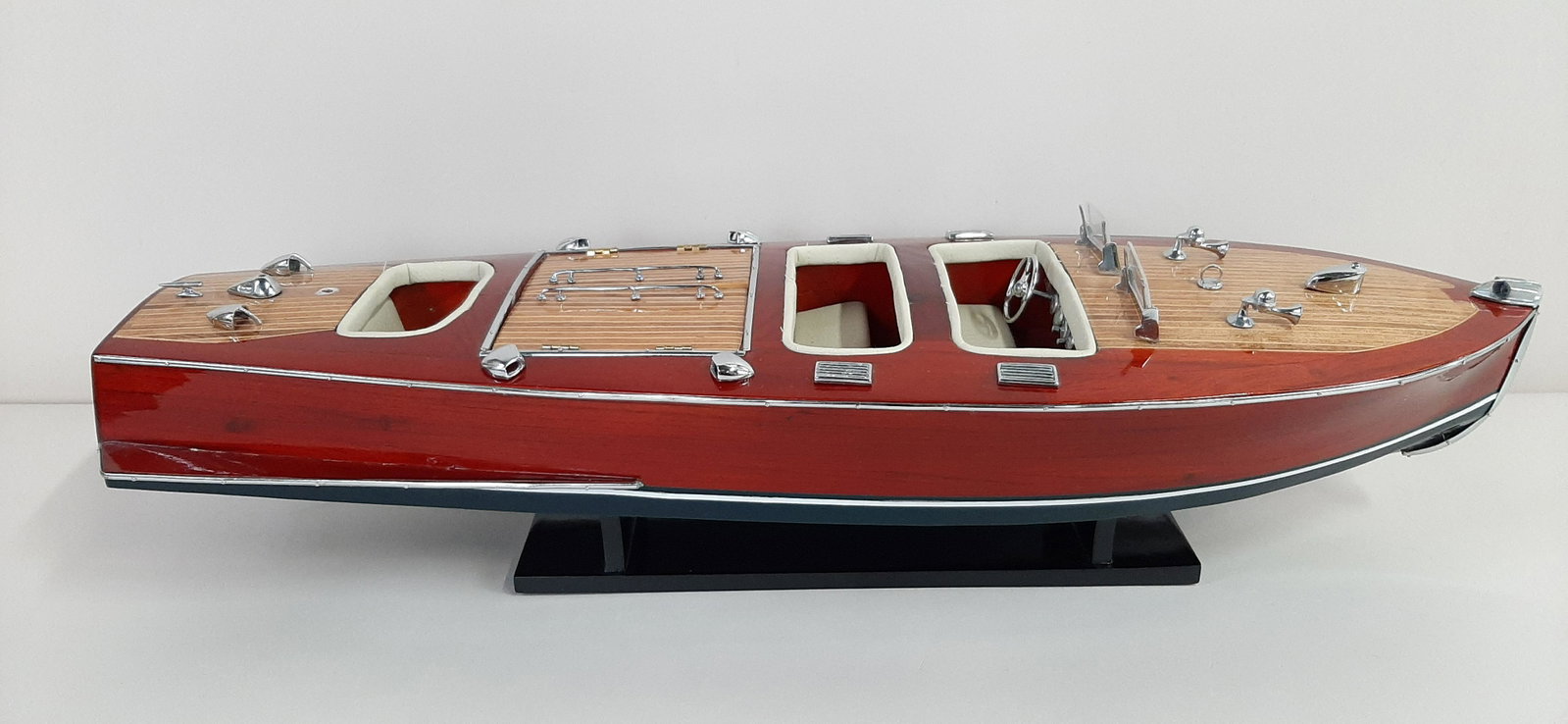 26" Boat Model: Wood construction. 26" long X 8-1/4" wide X 6-1/2" high (with stand). IMPORTANT: Before bidding, please read the terms and conditions. When you registered for the auction you agreed to these terms and