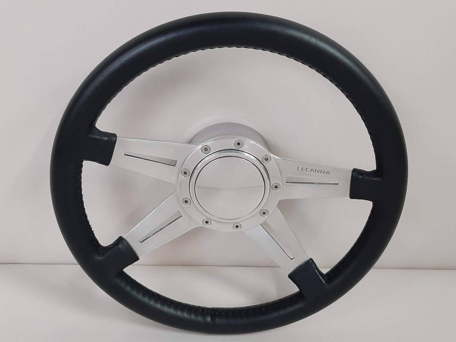 Lecarra Steering Wheel: 14-1/2" diameter. IMPORTANT: Before bidding, please read the terms and conditions. When you registered for the auction you agreed to these terms and will be required to comply with them.