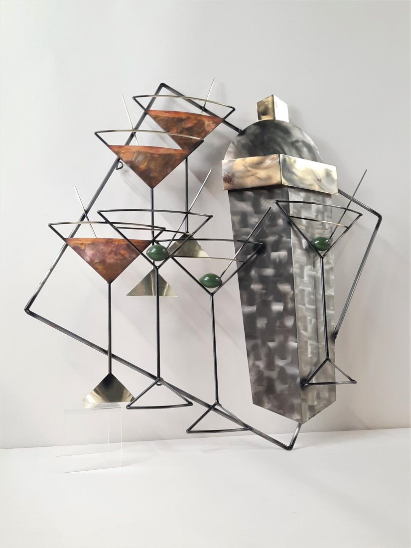 Curtis Jere Martini Metal Wall Sculpture: Signed and dated 1999 lower right. 31" high x 31" wide. IMPORTANT: Before bidding, please read the terms and conditions. When you registered for the auction you agreed to these terms and will be requi