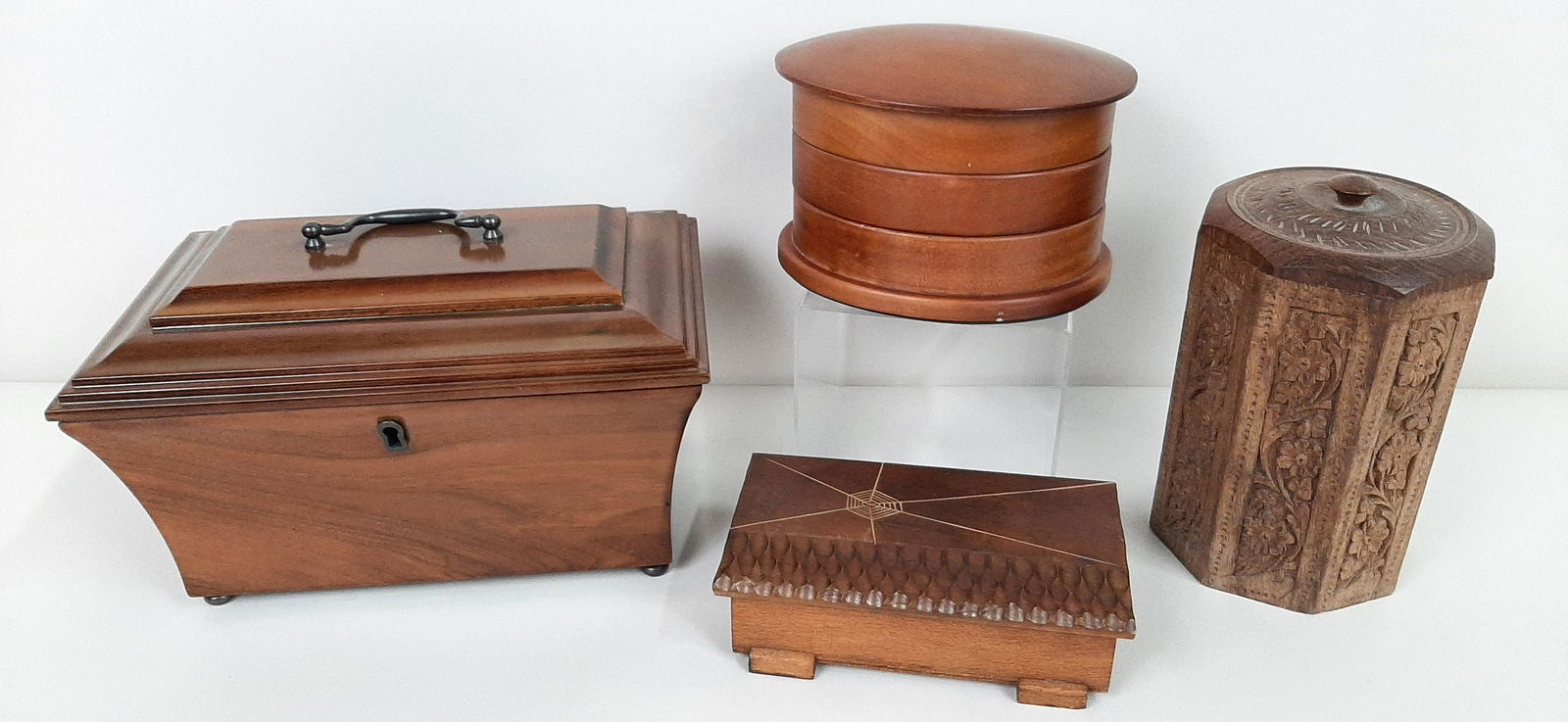 4 Wooden Boxes incl. Carved (1 of 7)