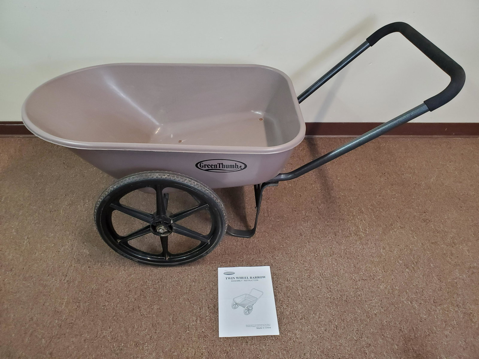 Green Thumb Twin Wheel Barrow: 29" wide X 59" deep X 30" high. IMPORTANT: Before bidding, please read the terms and conditions. When you registered for the auction you agreed to these terms and will be required to comply with them.
