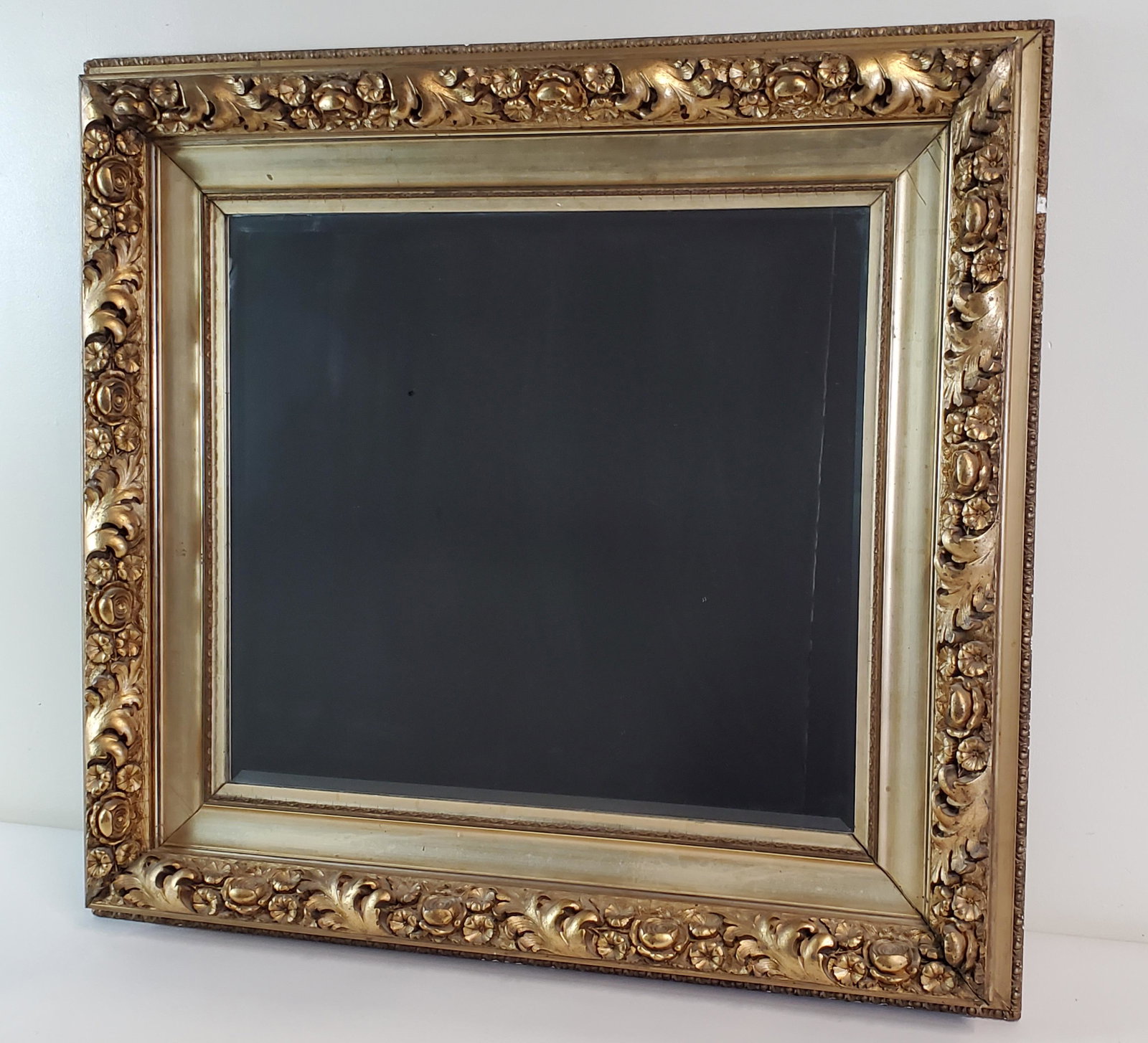 Antique Gilt Mirror: Overall with frame 36" wide X 33 1/2" high. IMPORTANT: Before bidding, please read the terms and conditions. When you registered for the auction you agreed to these terms and will be required to compl