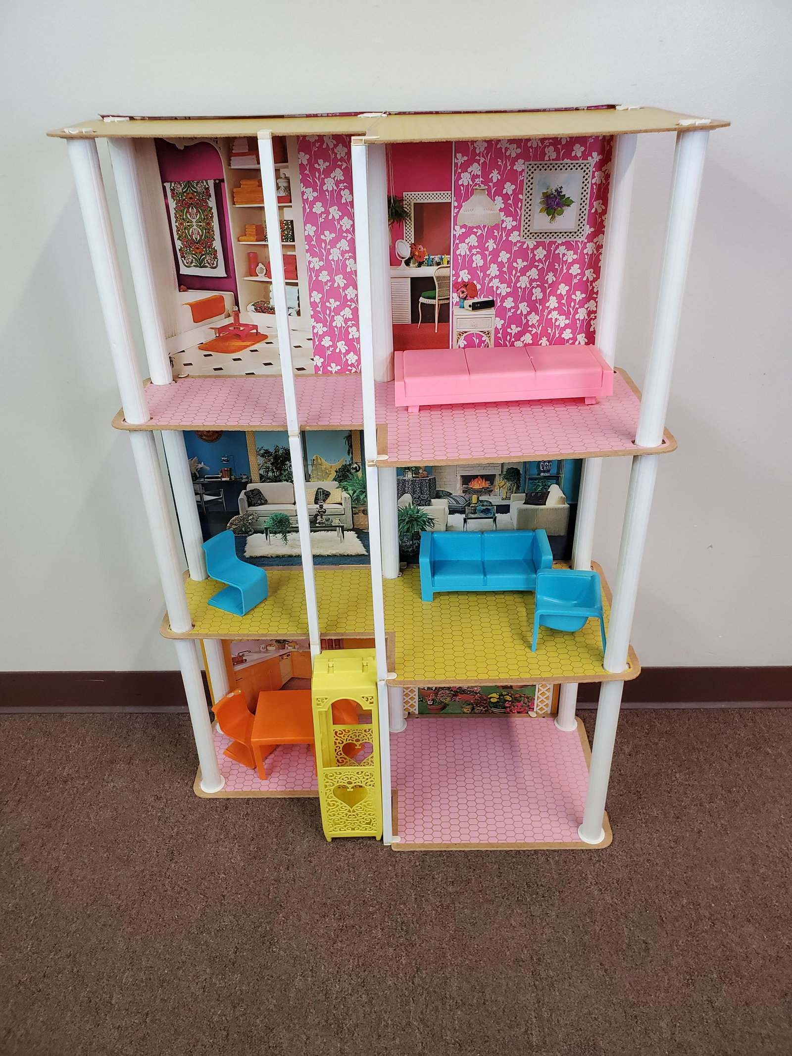 1973 Barbie Townhouse With Furniture: 29" wide X 13" deep X 43" high. IMPORTANT: Before bidding, please read the terms and conditions. When you registered for the auction you agreed to these terms and will be required to comply with them.