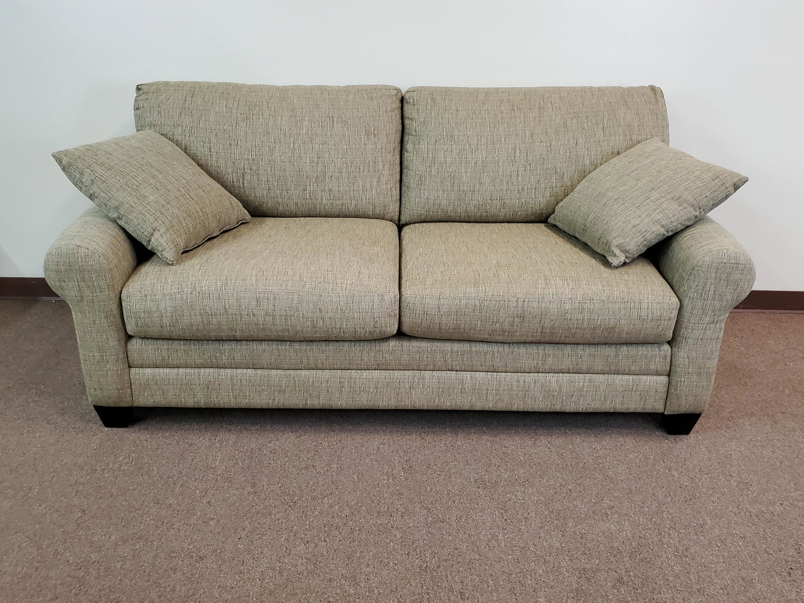 Bassett Sofa: 77" wide X 36" deep X 37" high. IMPORTANT: Before bidding, please read the terms and conditions. When you registered for the auction you agreed to these terms and will be required to comply with them.