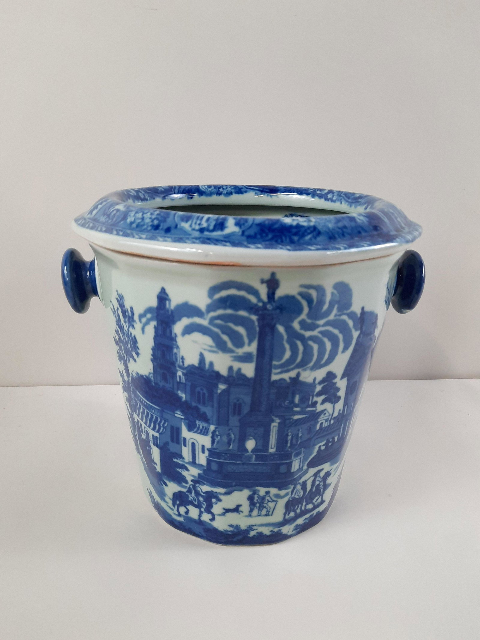 Ironstone Flowers Blue Vase: 2 Parts. 11-1/4" diameter x 11" high. IMPORTANT: Before bidding, please read the terms and conditions. When you registered for the auction you agreed to these terms and will be required to comply with
