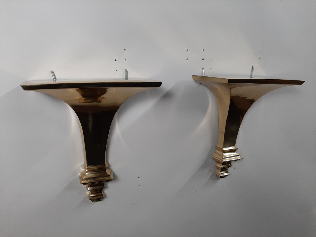 Pr. Brass Shelves: 11-1/2" wide X 5-1/2" deep X 13" high.