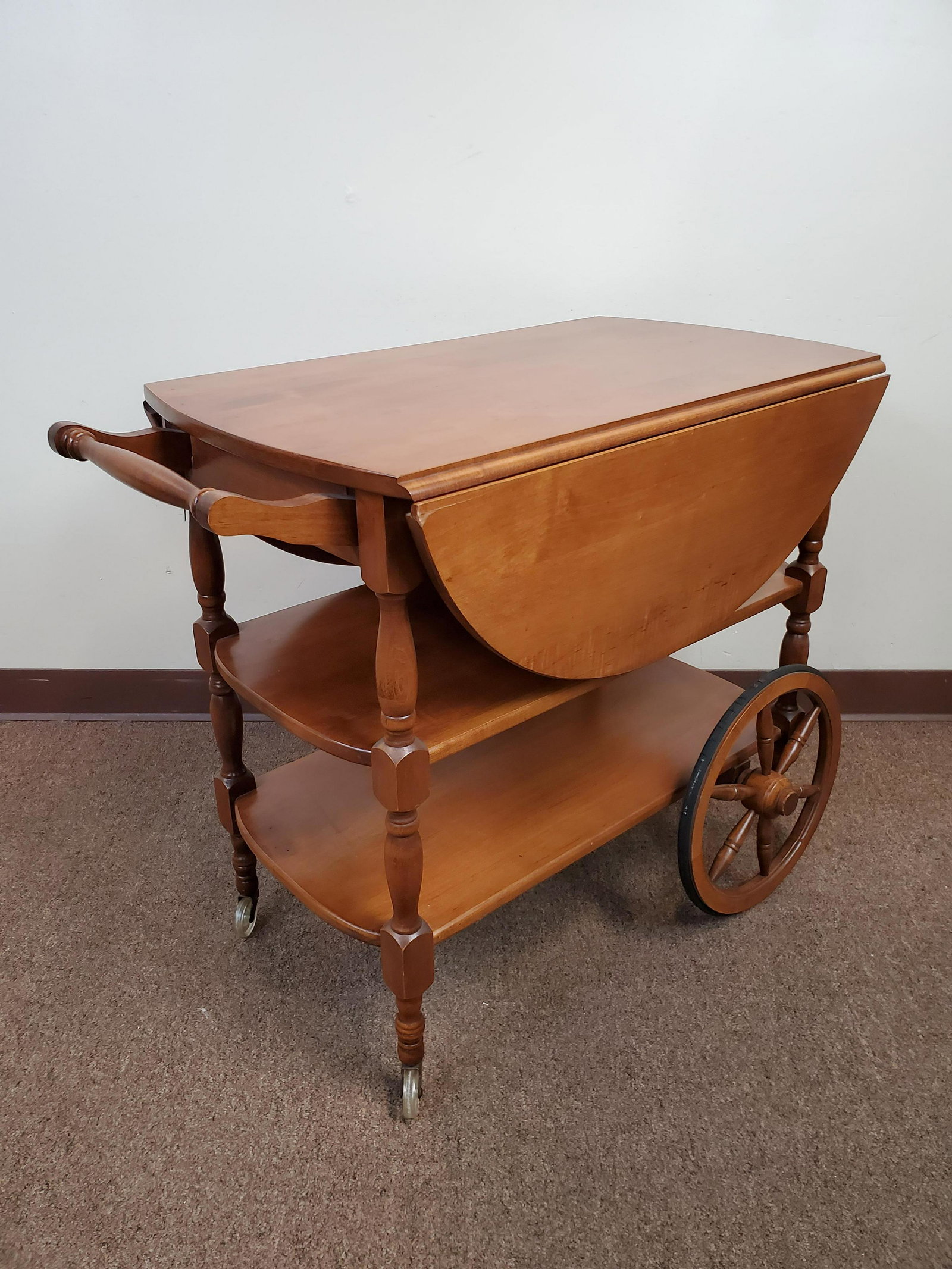 Tea Cart: Closed 17 1/4, open 37 1/2" wide X 30" deep X 28 1/4" high. IMPORTANT: Before bidding, please read the terms and conditions. When you registered for the auction you agreed to these terms and will be r