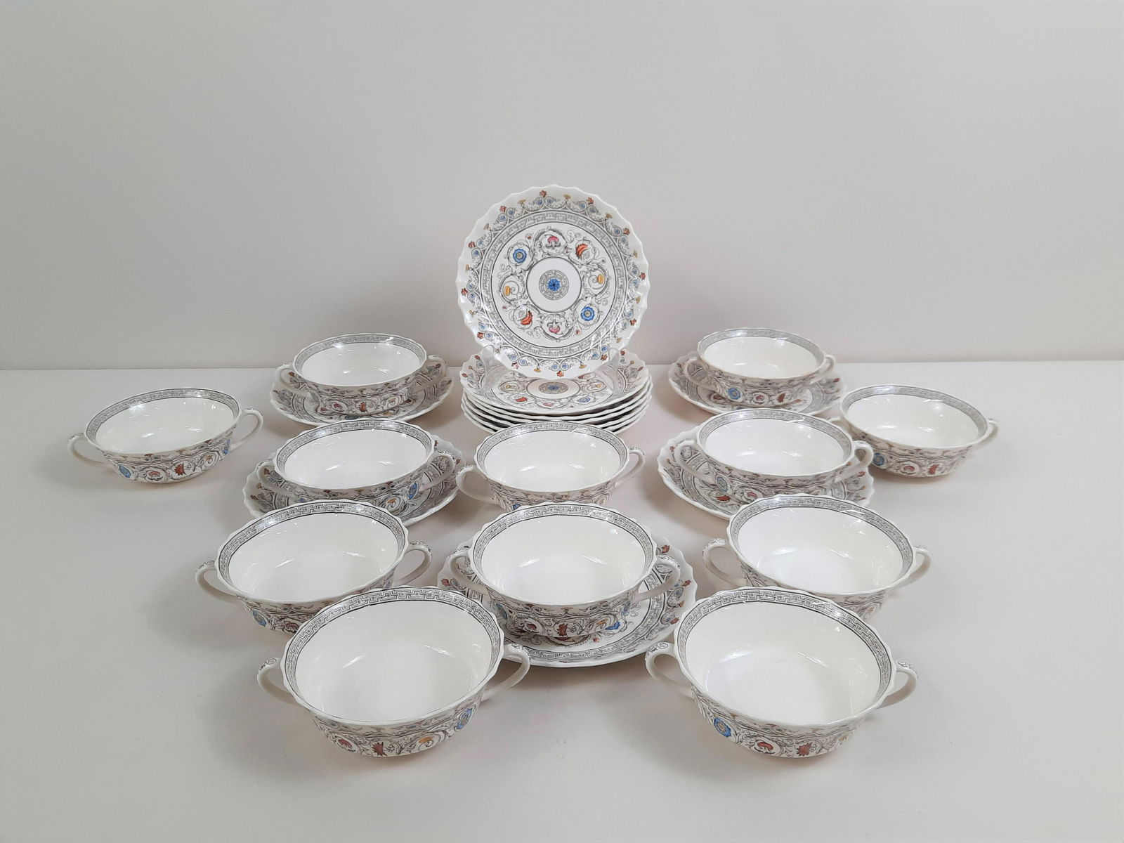 12 Copeland Spode "Florence" Cream Soups w/ Underplates (1 of 6)