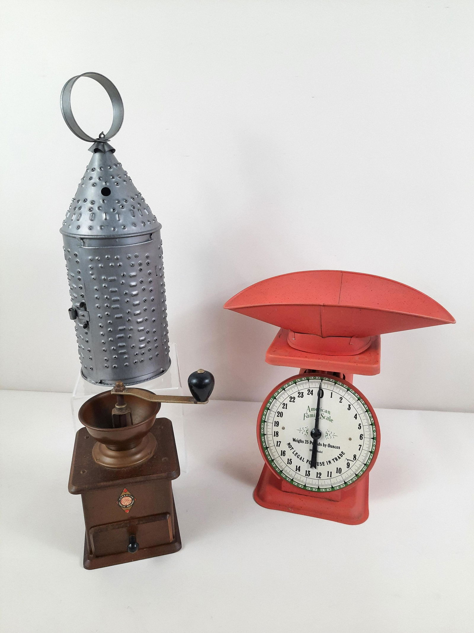 Punch Tin Lantern, Scale and Coffee Grinder (1 of 3)